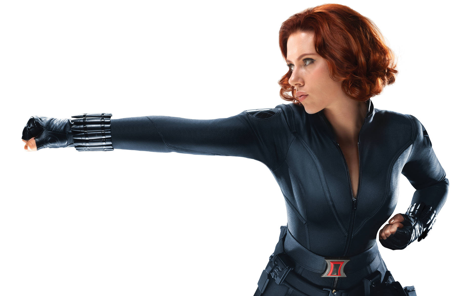 Scarlett Johansson As Black Widow In White Background Background