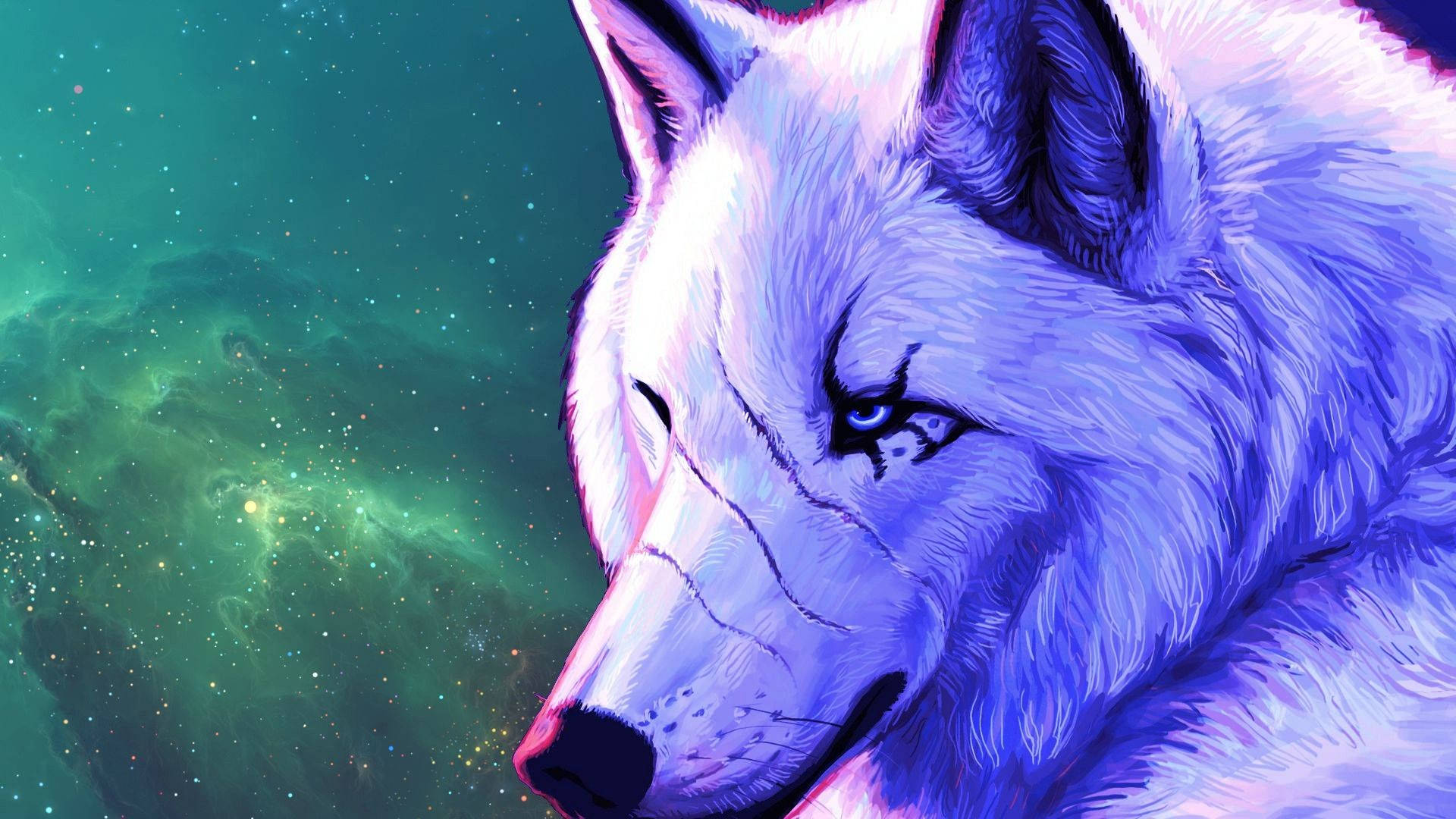 Scarred Galaxy Wolf Fantasy Background