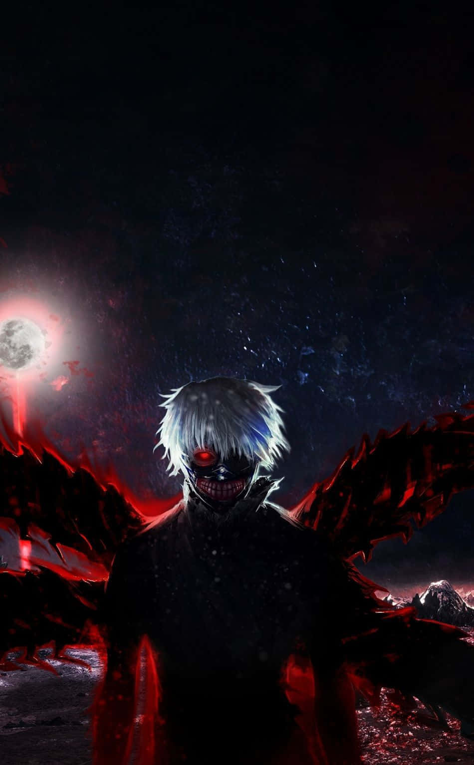 Scary Anime Kaneki With Red Wings Background