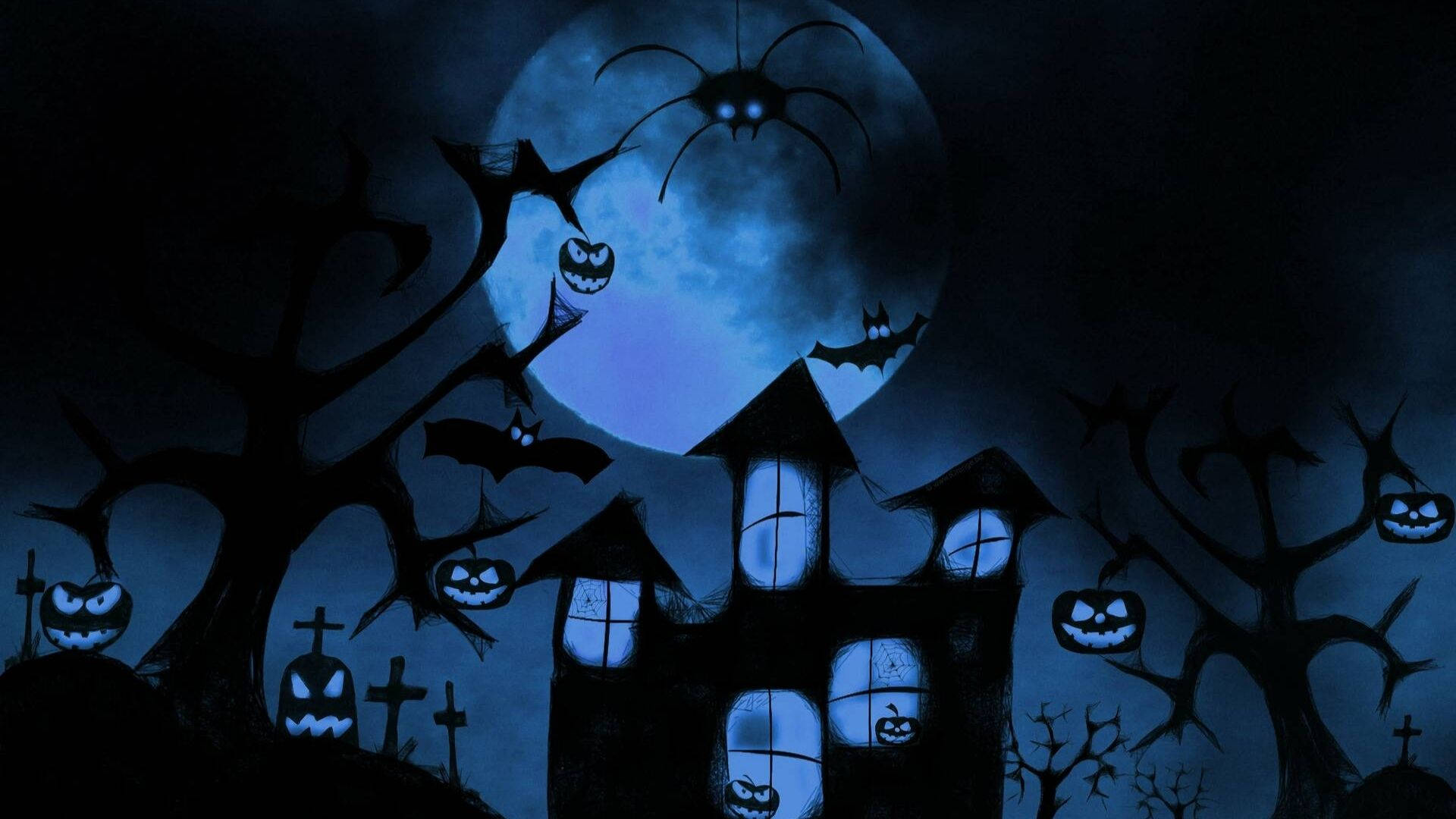 Scary Cartoon Halloween Cemetery Background