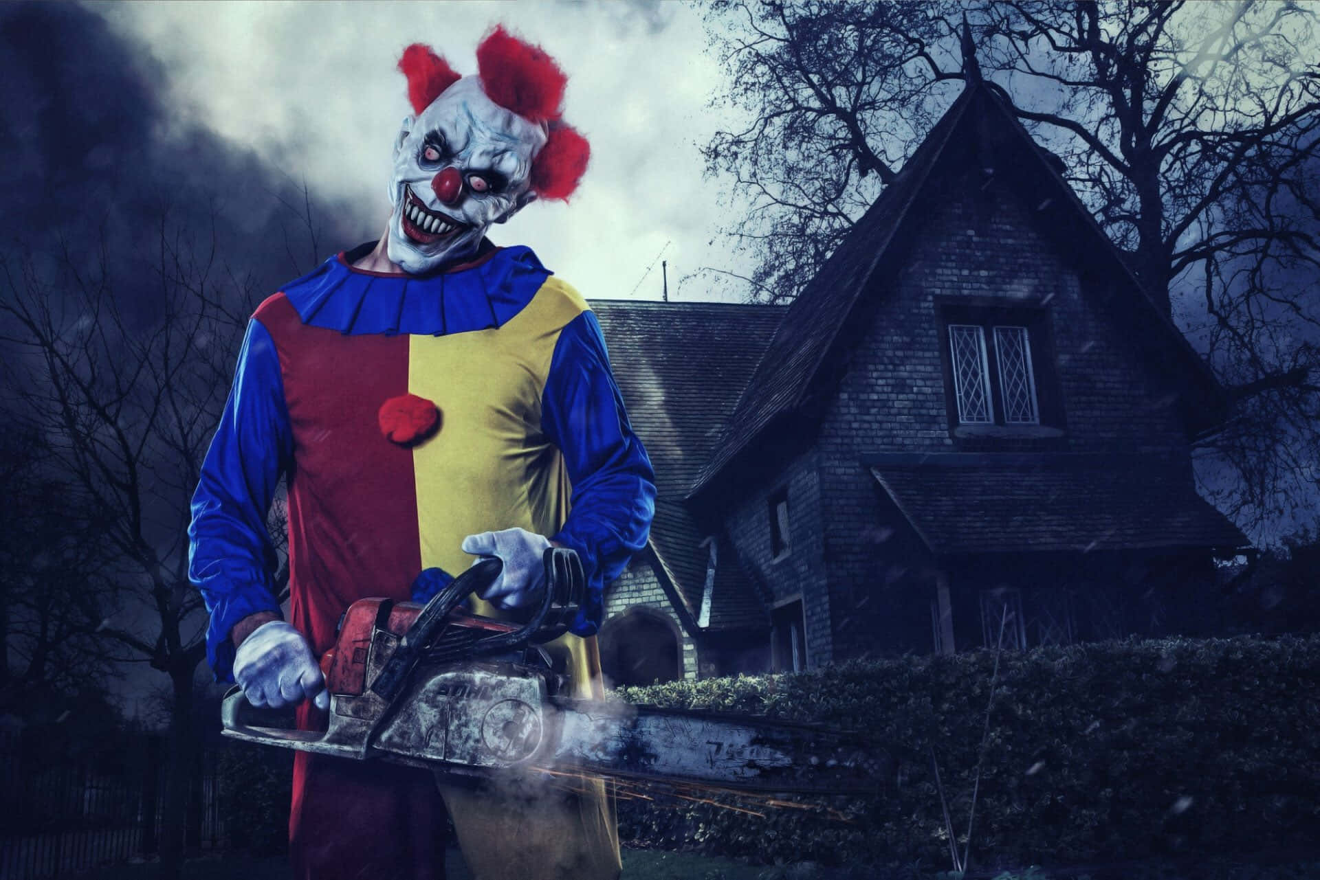 Scary Clownwith Chainsaw Background