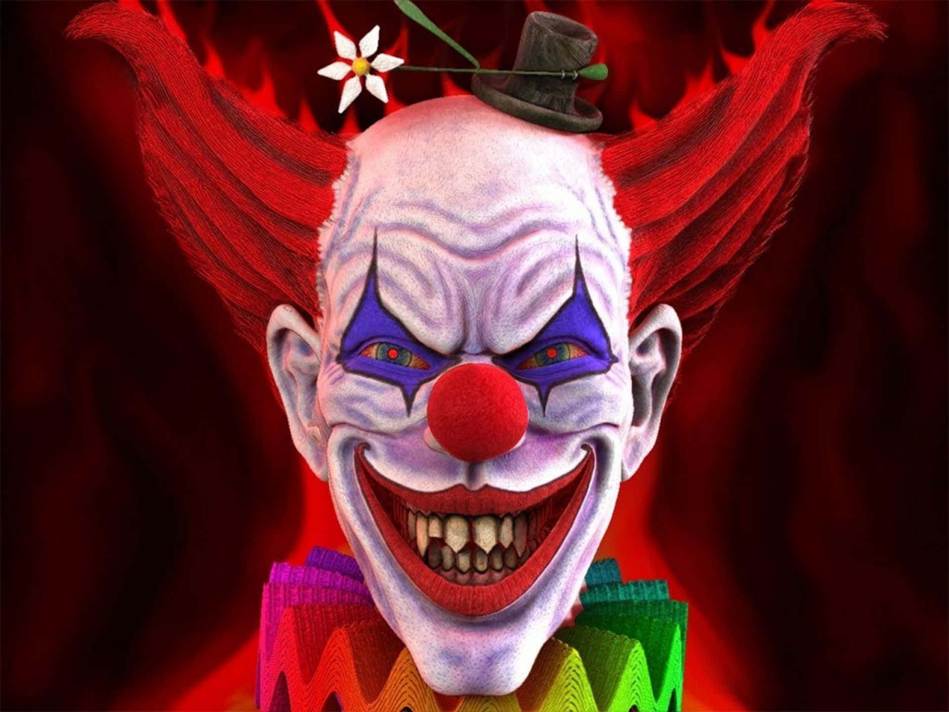 Scary Clownwith Red Hairand Colorful Costume Background