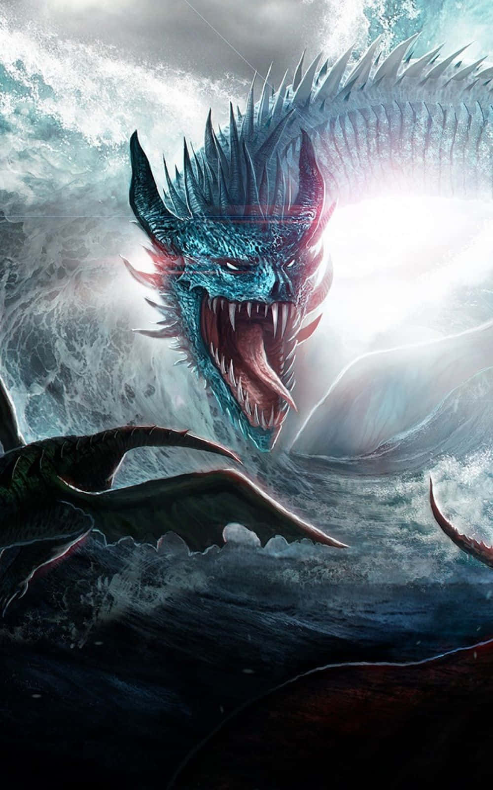 Scary Dragon At The Sea Background