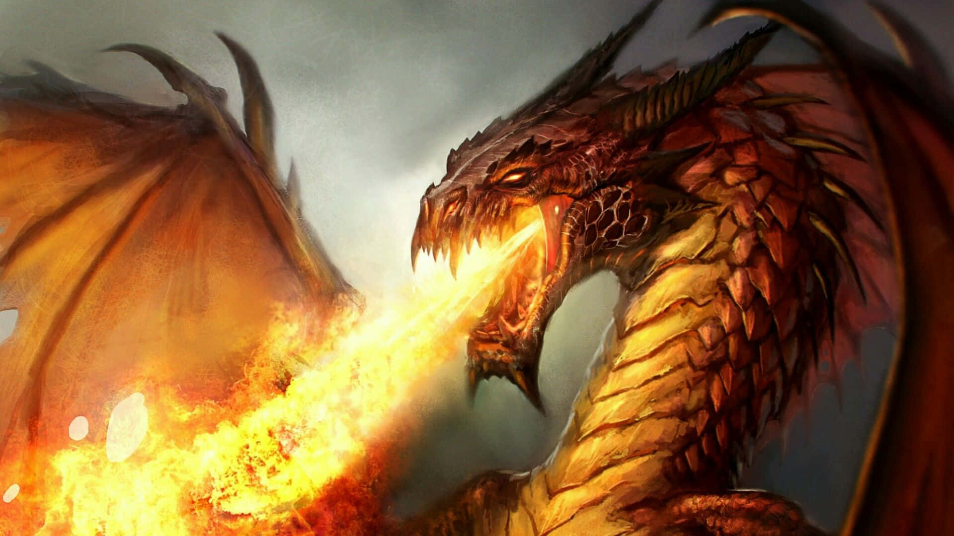 Scary Dragon With Fire Blast Background