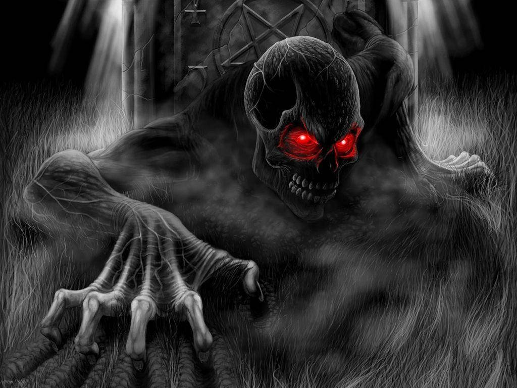 Scary Face Glowing Red Eyes Background