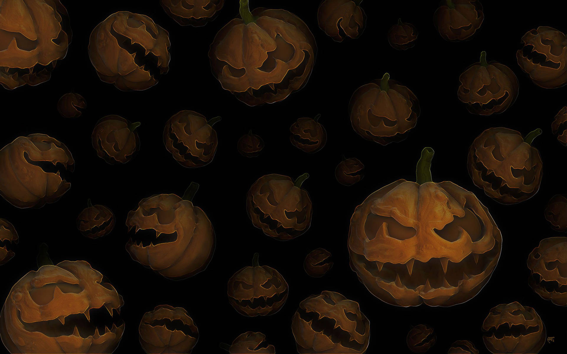 Scary Halloween Ghostly Pumpkin Heads Background