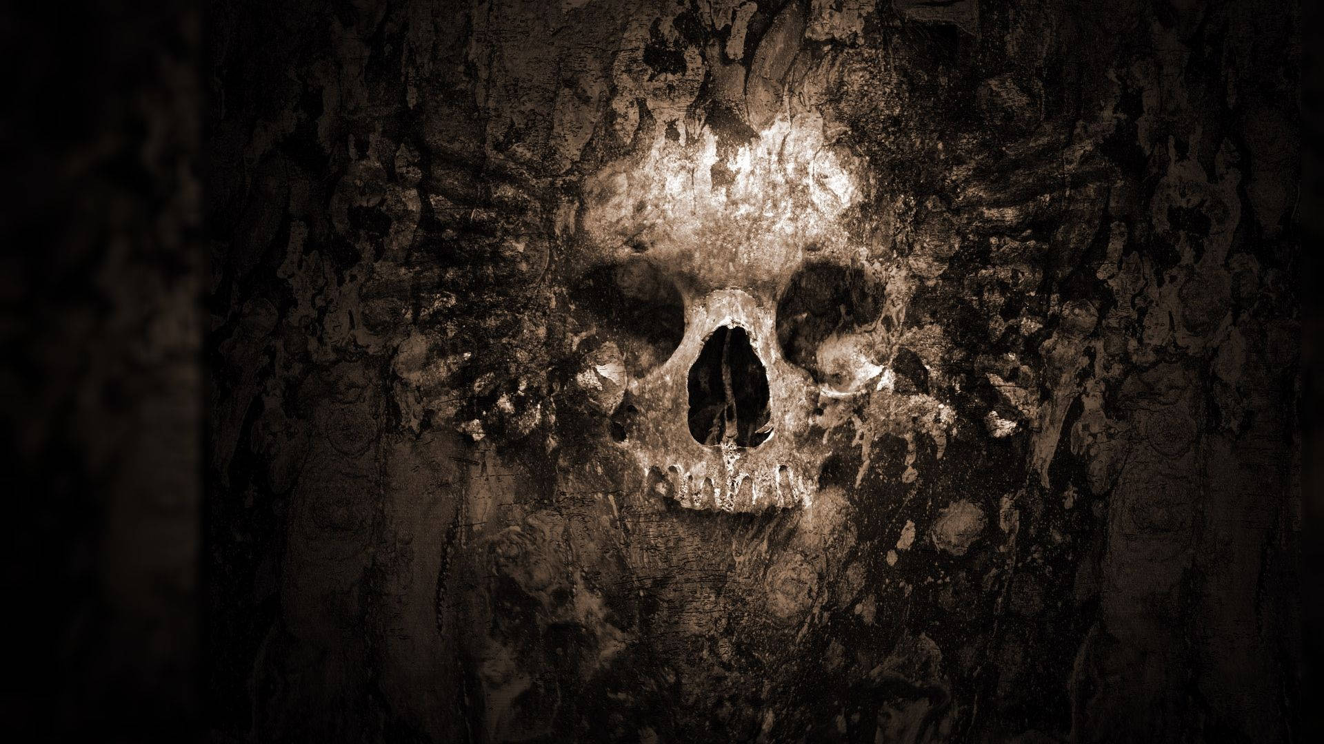 Scary Halloween Wall Of Skull Background