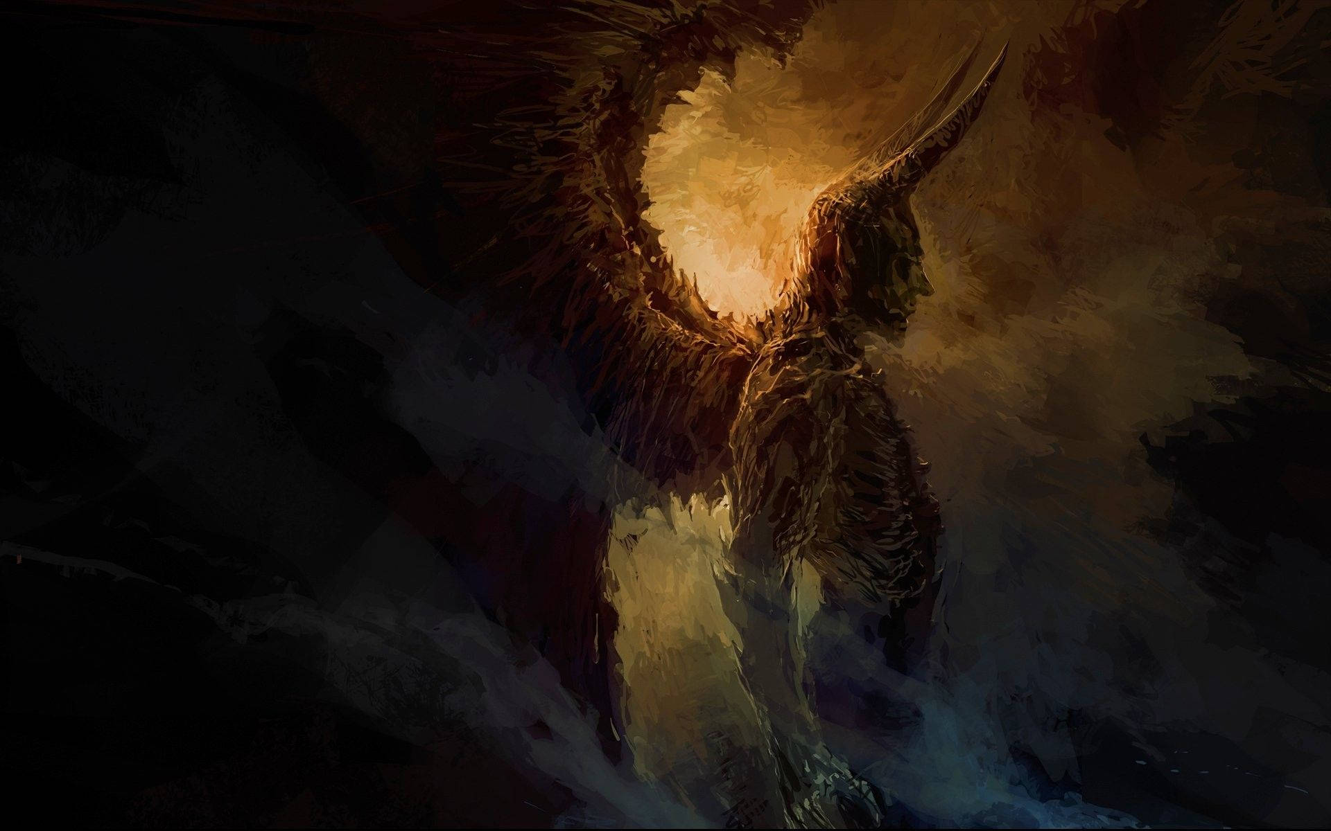 Scary Halloween Winged Demon Background