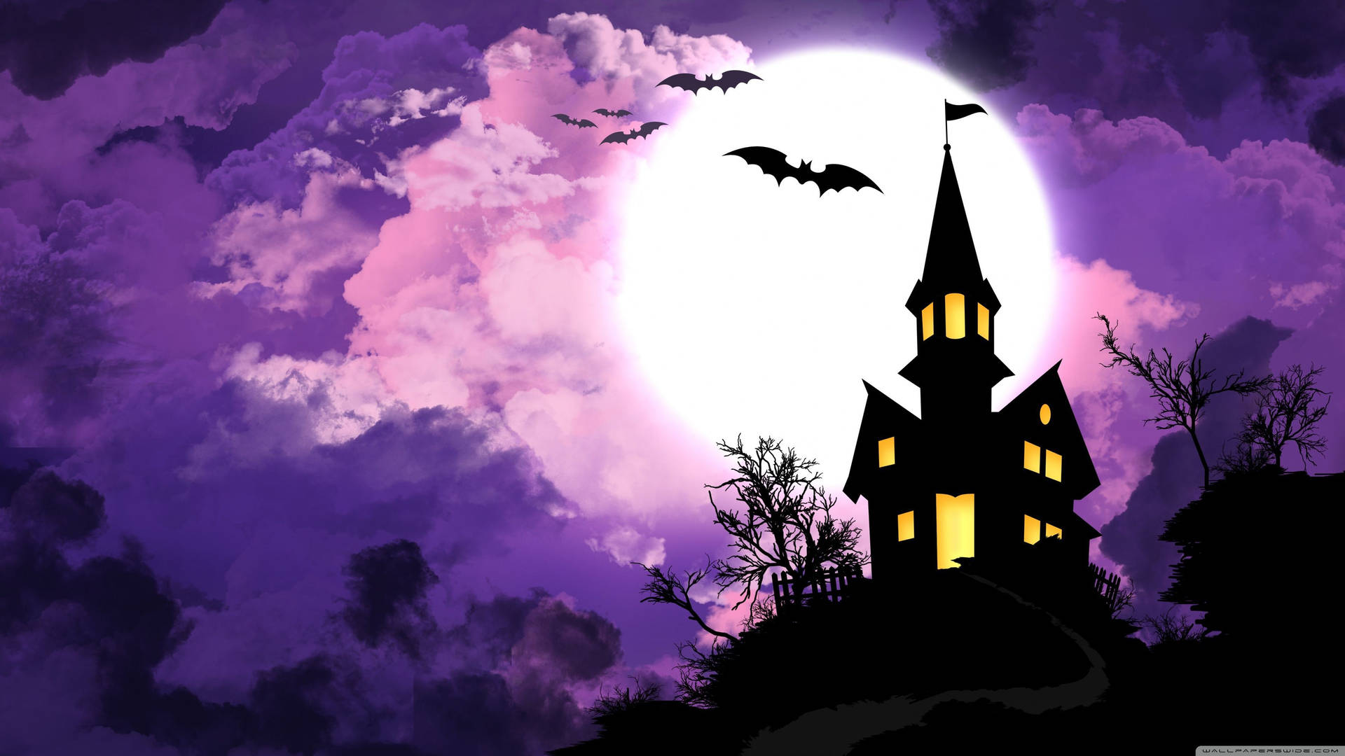 Scary Halloween With Purple Night Sky Background