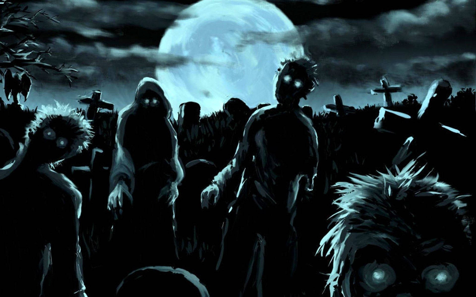 Scary Halloween Zombies On Cemetery Background