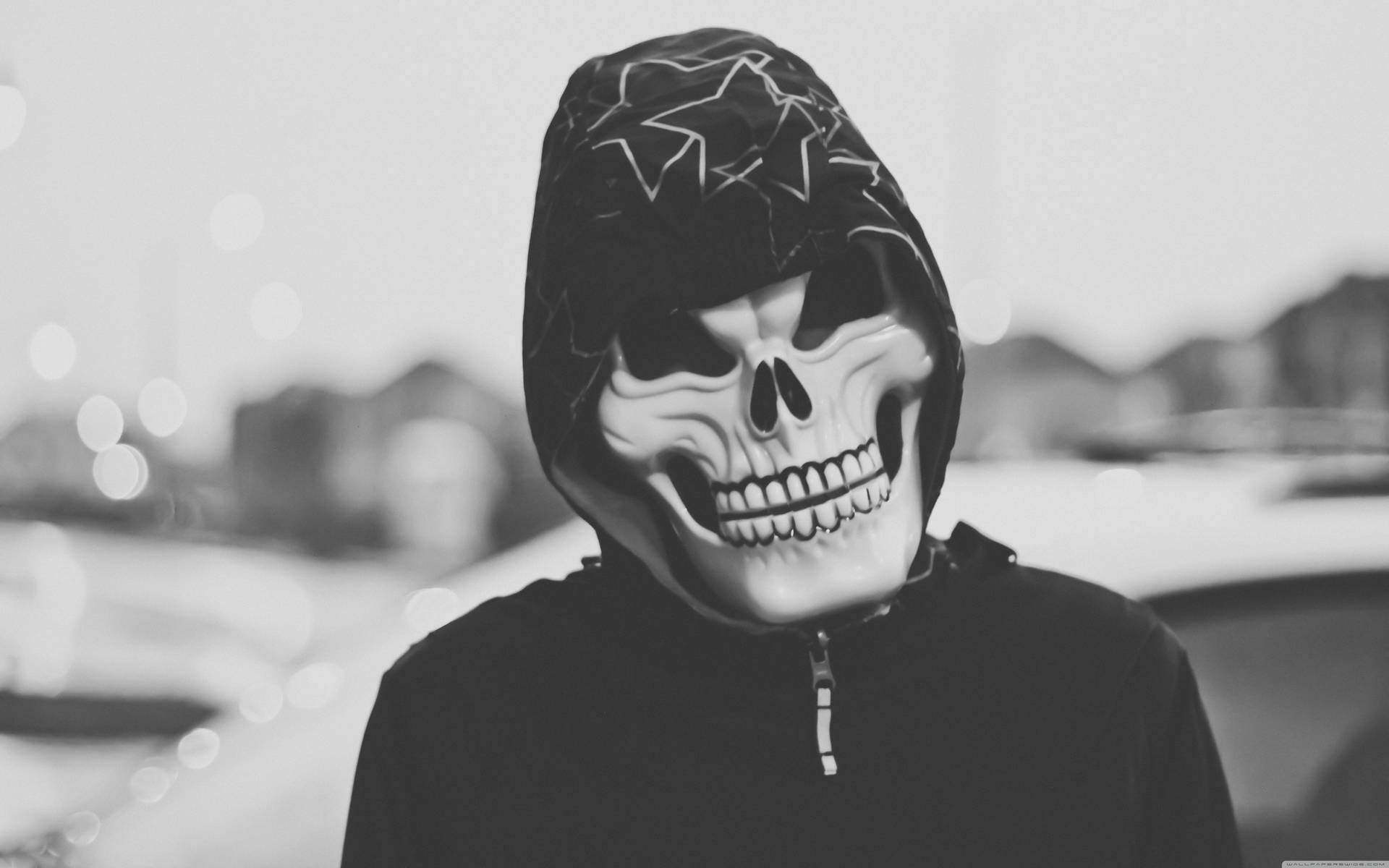 Scary Mask In Hoodie Background