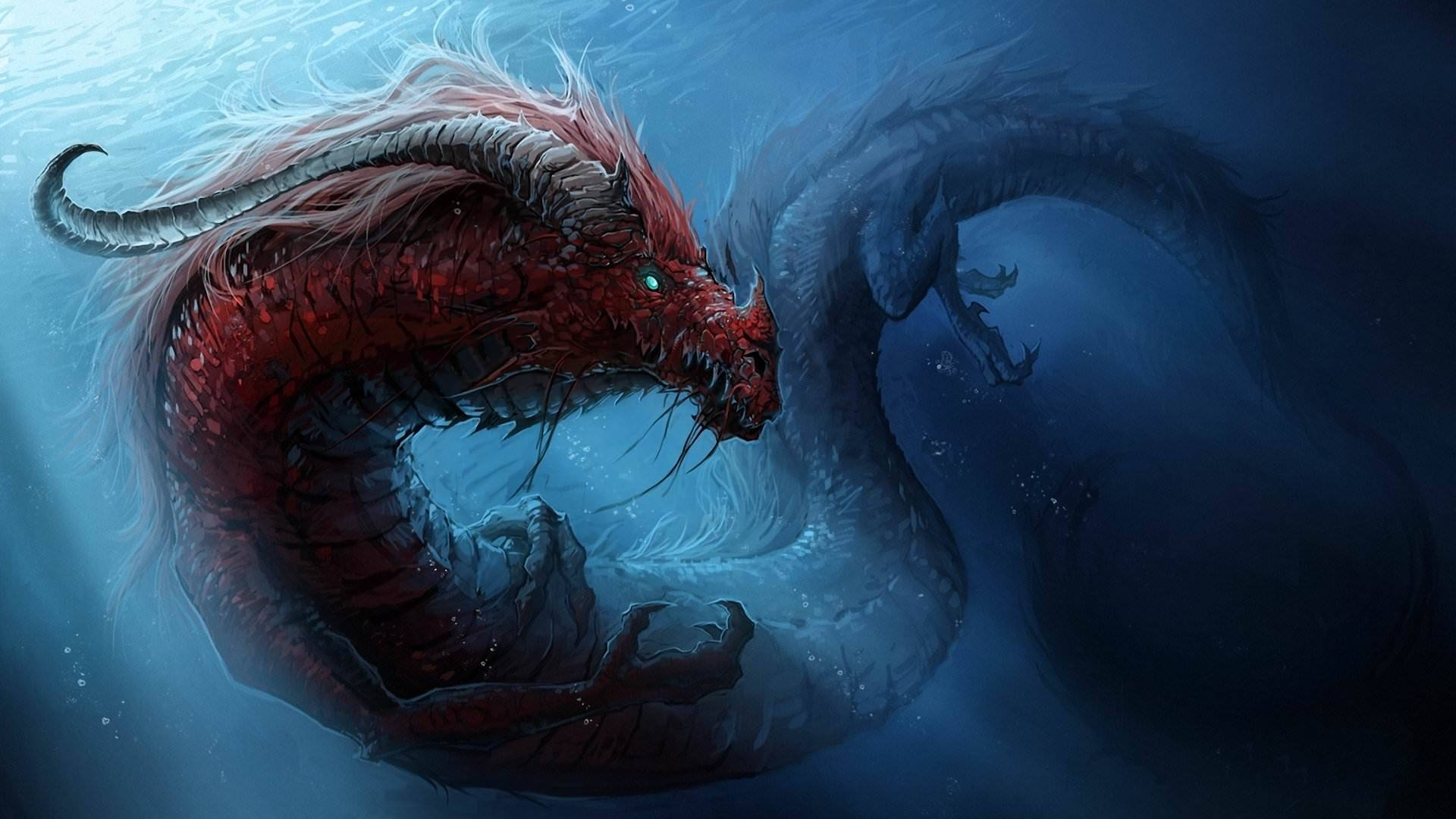 Scary Red Water Japanese Dragon Pc Background