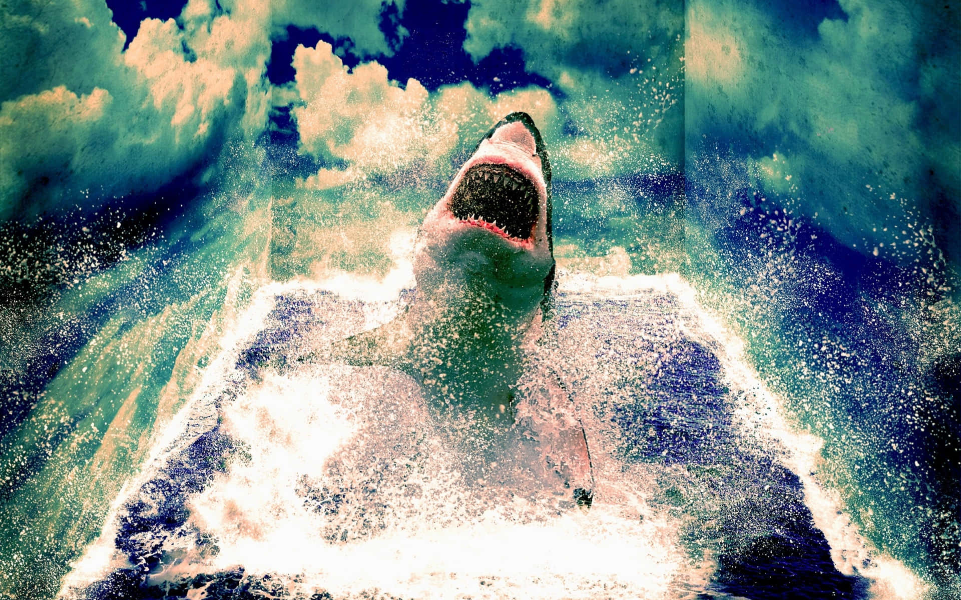 Scary Shark Jumping From Water Background