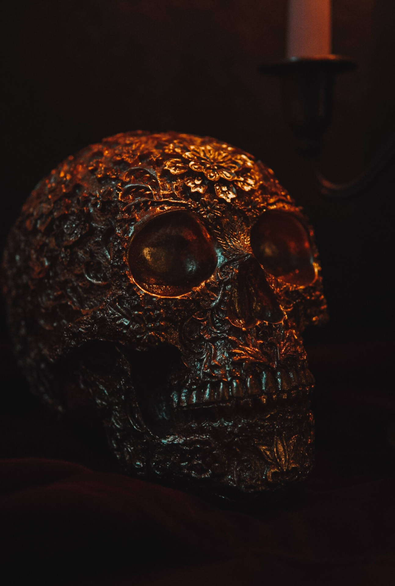 Scary Skull Floral Textured Metal Background