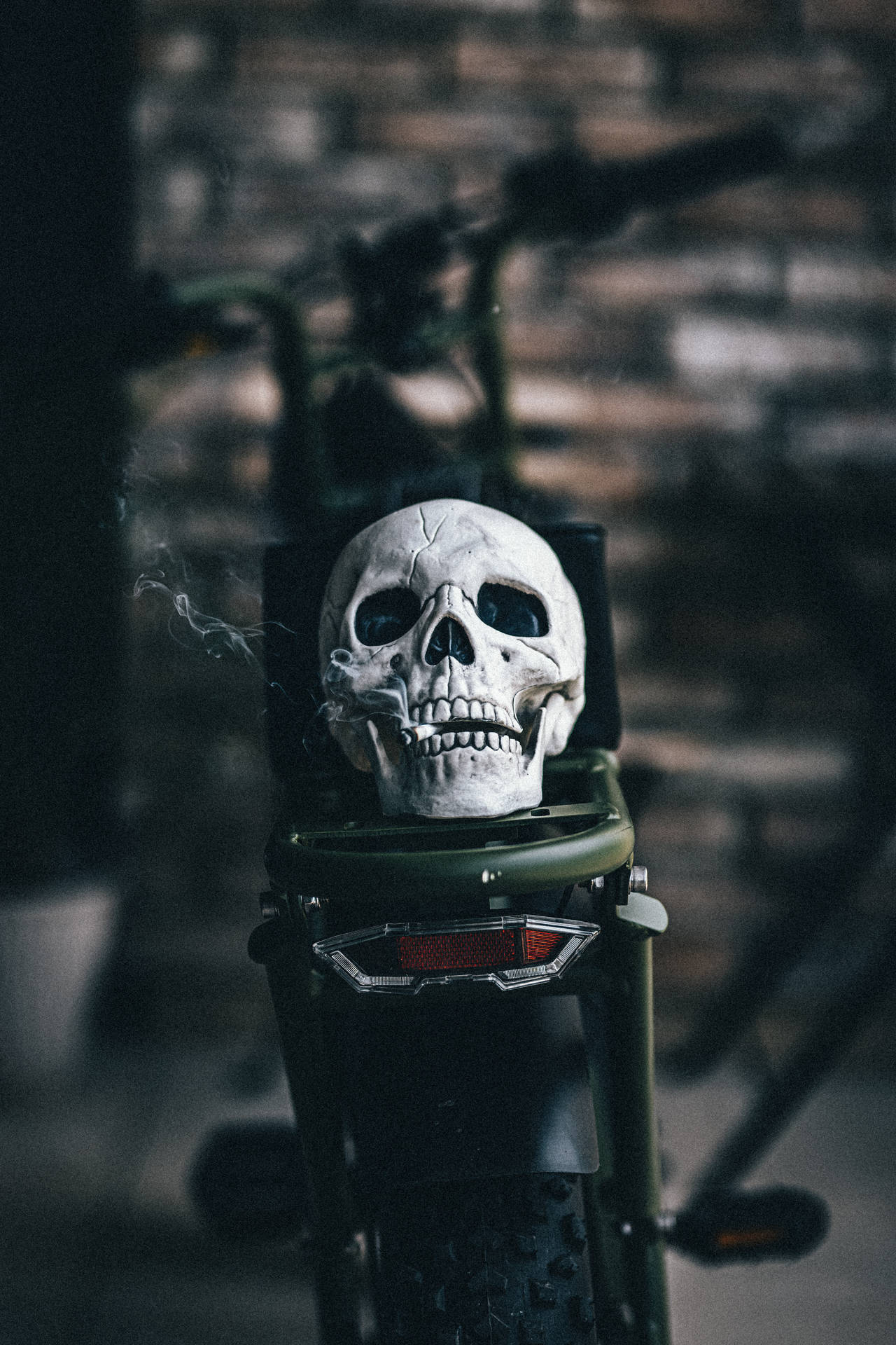 Scary Skull On A Bike Background