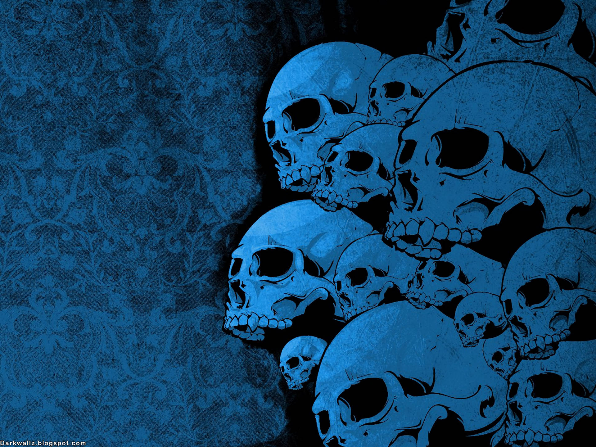 Scary Skulls In Blue Illustration Background