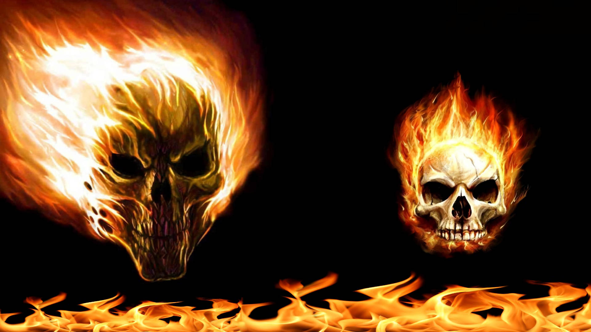Scary Skulls On Fire Background