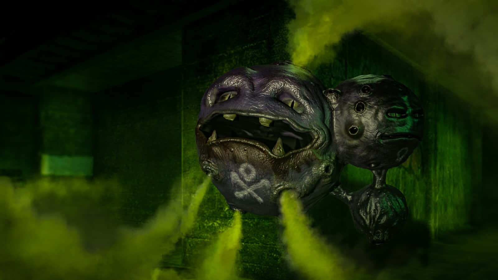 Scary Weezing With Green Gas Background