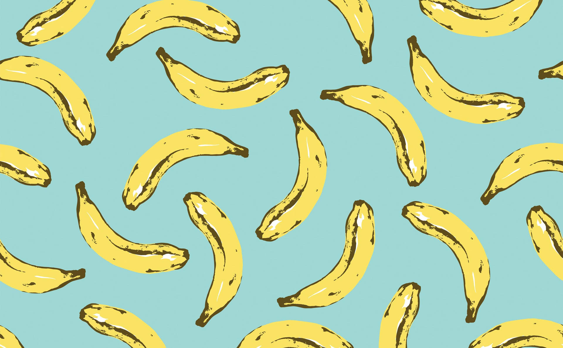 Scattered Bananas On Teal Background