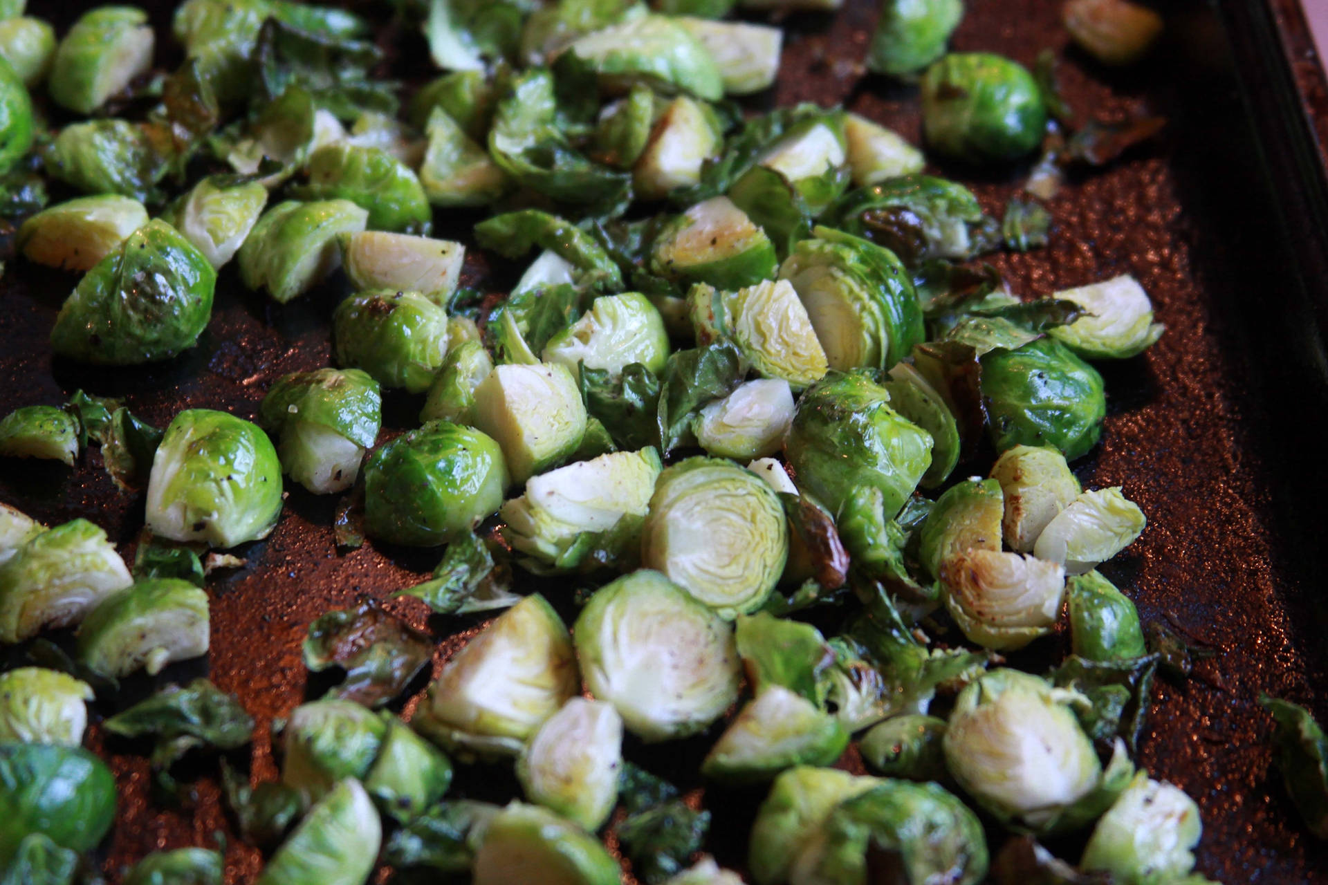 Scattered Grilled Brussels Sprouts Dish Background