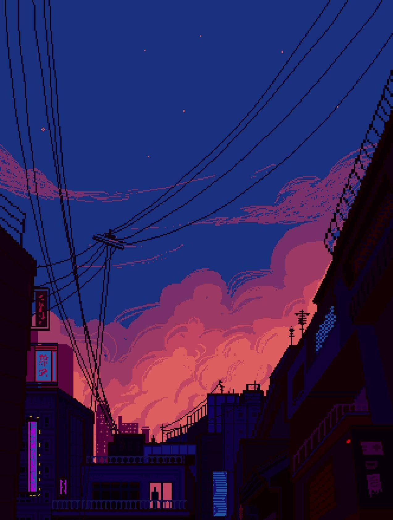 Scene At Night In Aesthetic Pixel Art Hd Background