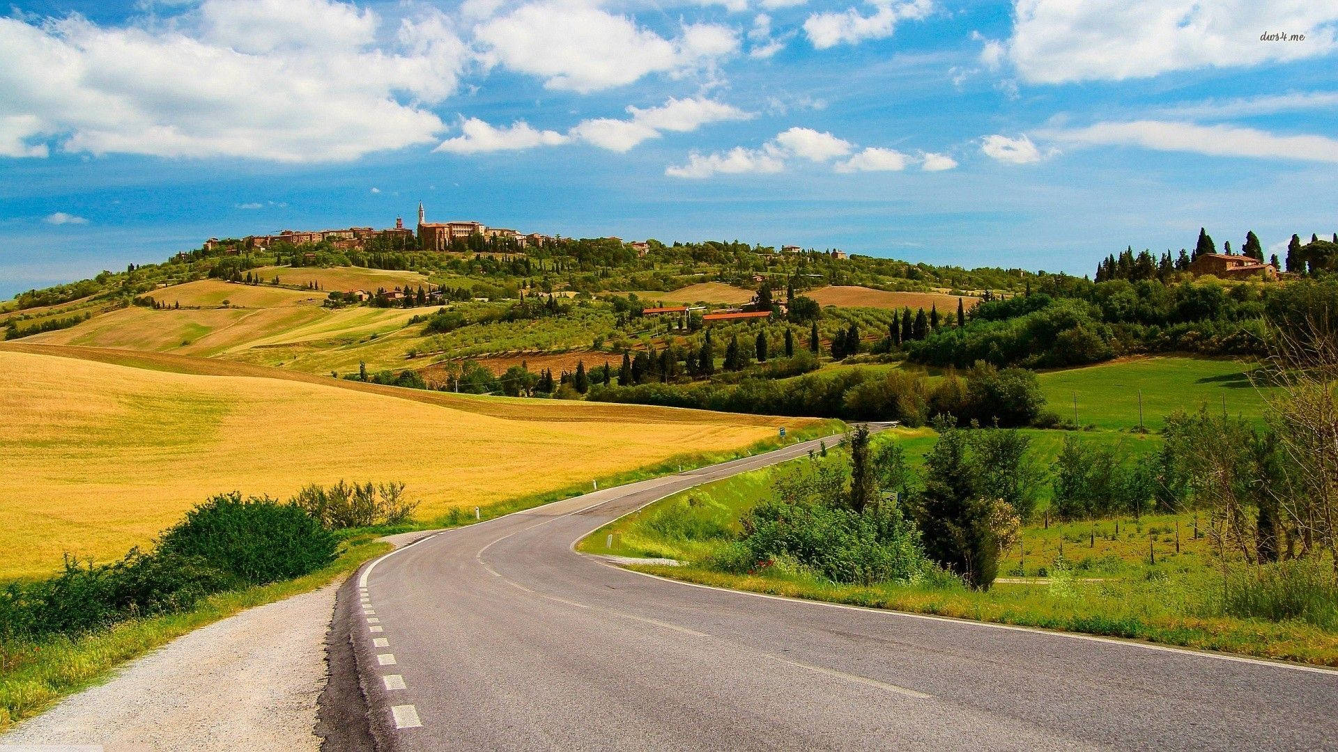 Scenic Country Road On A Steep Hill Background