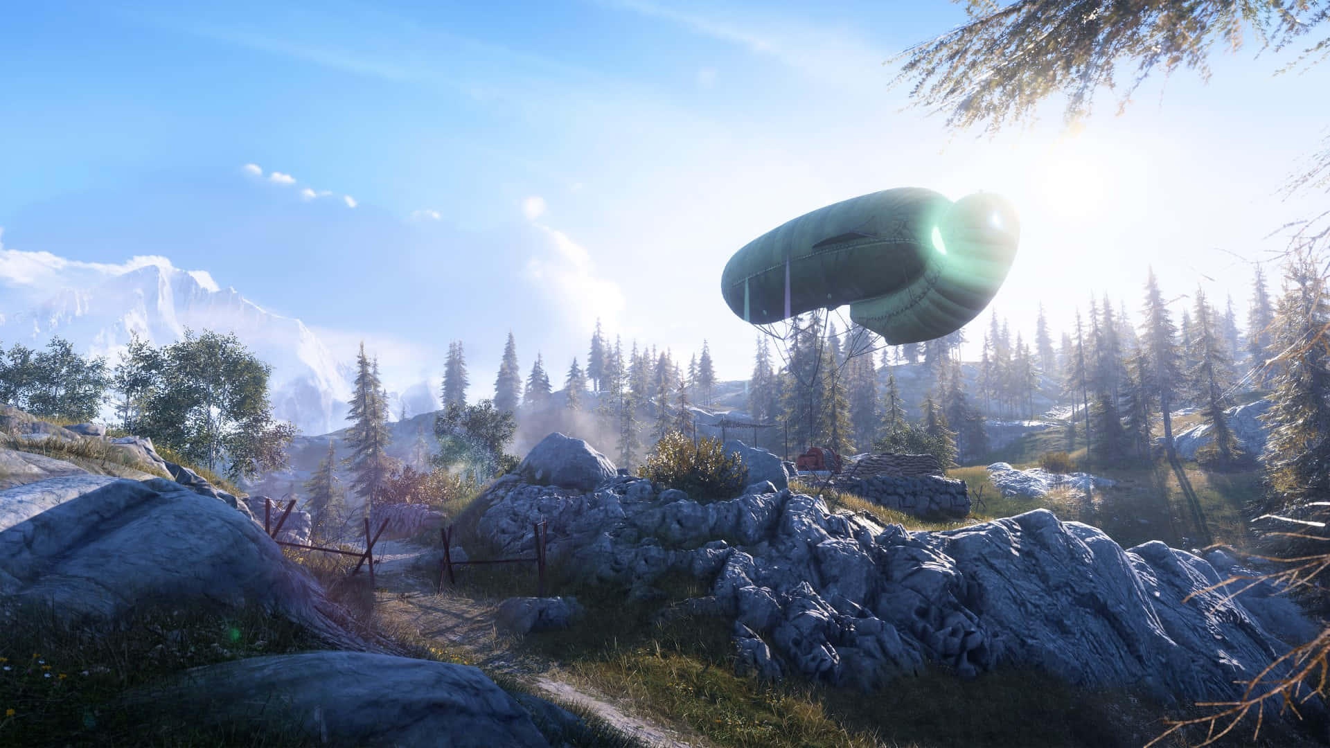 Scenic Futuristic Landscapewith Blimp