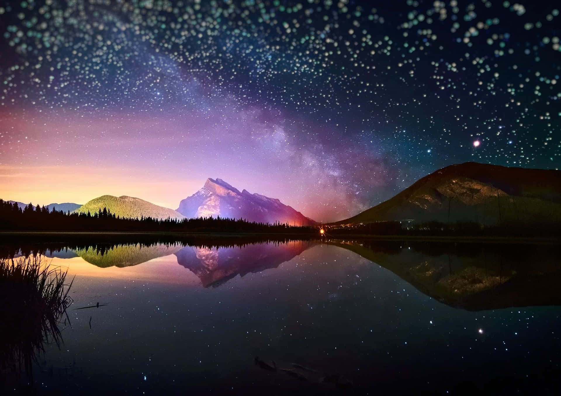 Scenic Lake And Mountains Night Hd Desktop Background