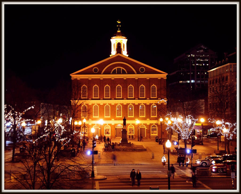 Scenic Nighttime View Of Faneuil Hall, Boston