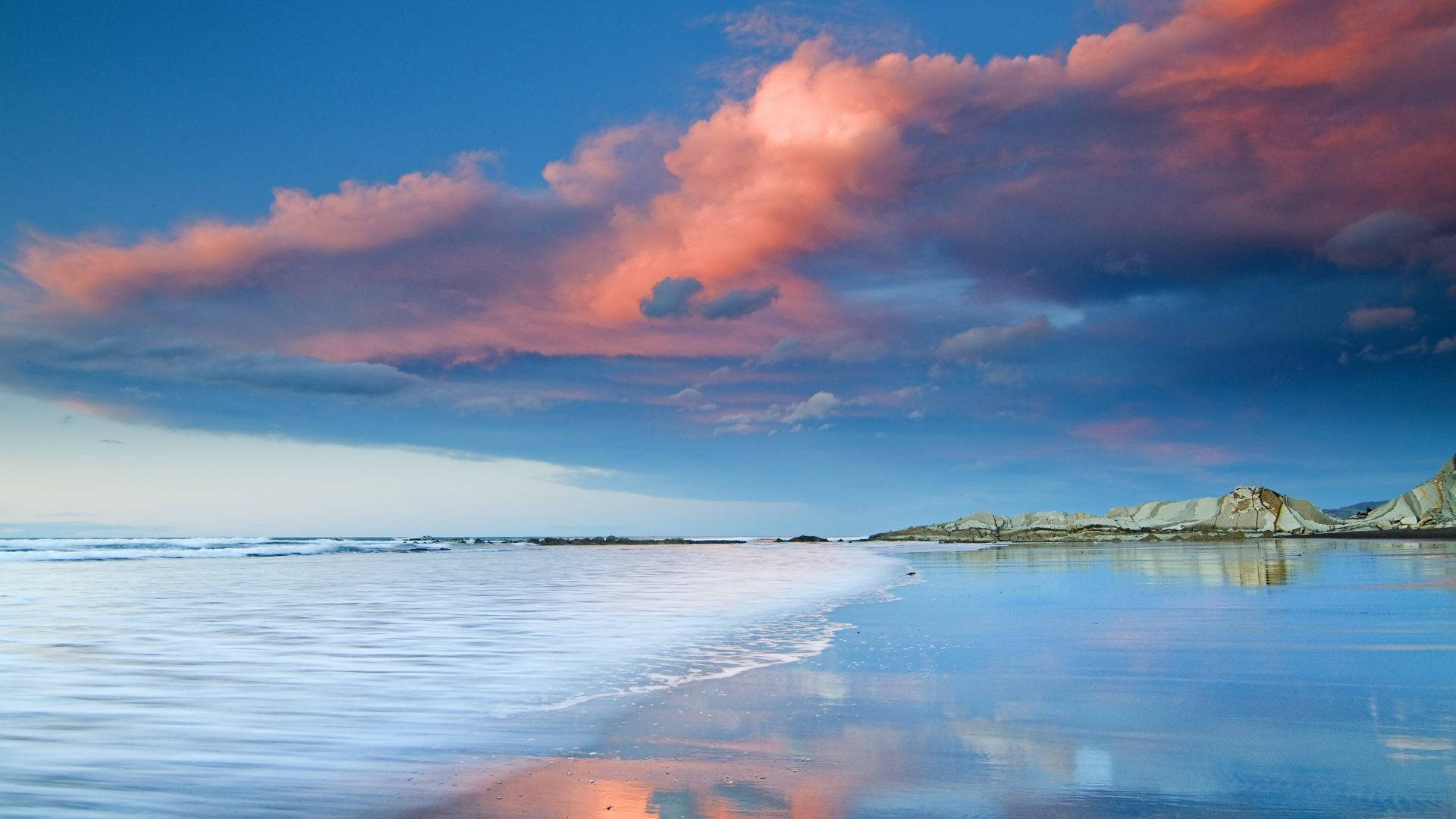 Scenic Seashore With Pink Clouds Unique Background