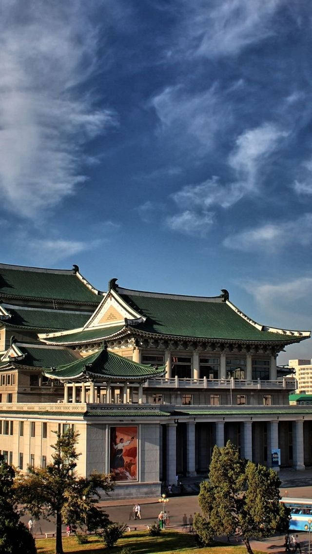 Scenic View Of Pyongyang Grand Theatre At Dusk