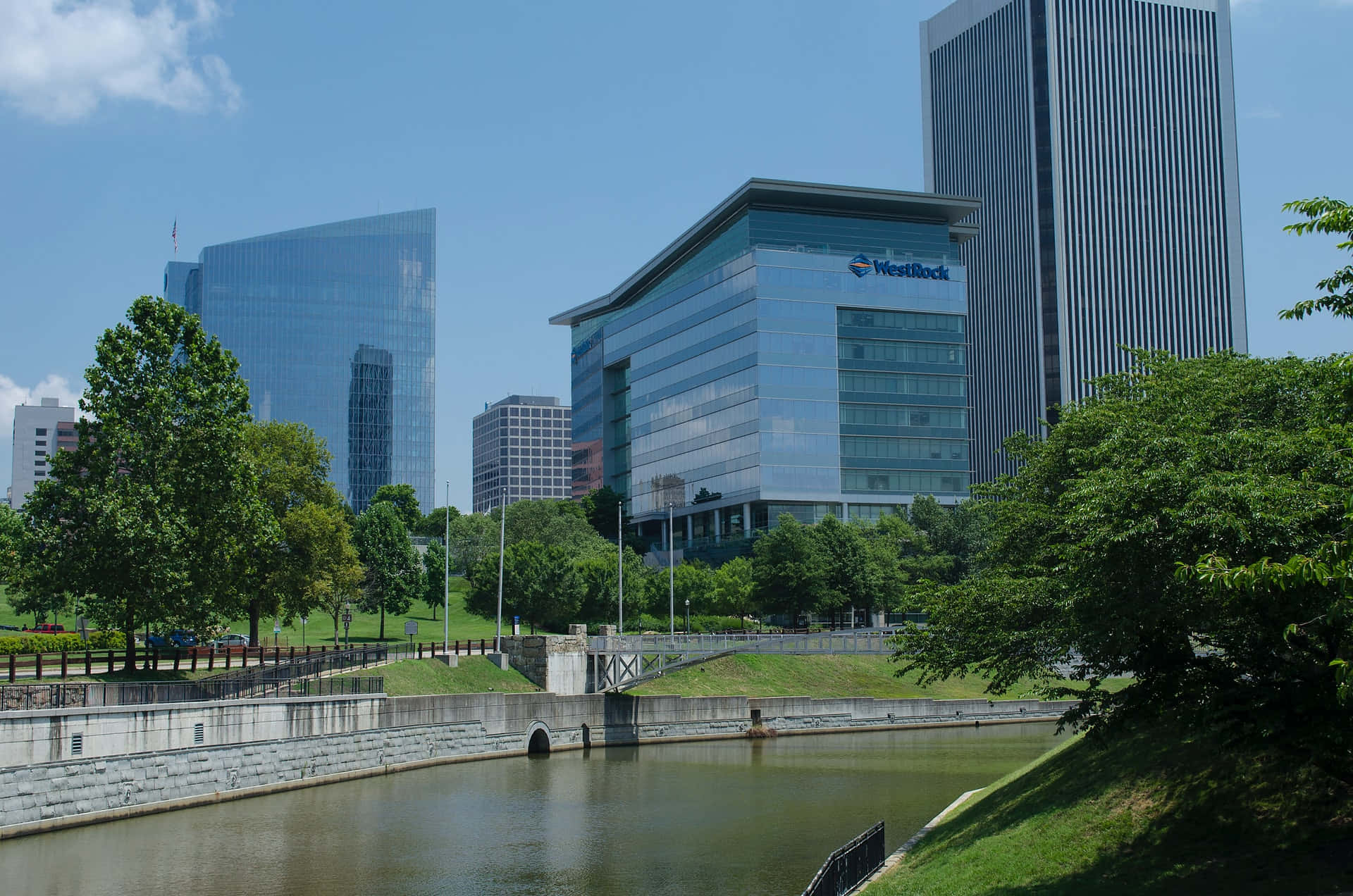 Scenic View Of The James River In Richmond, Virginia. Background