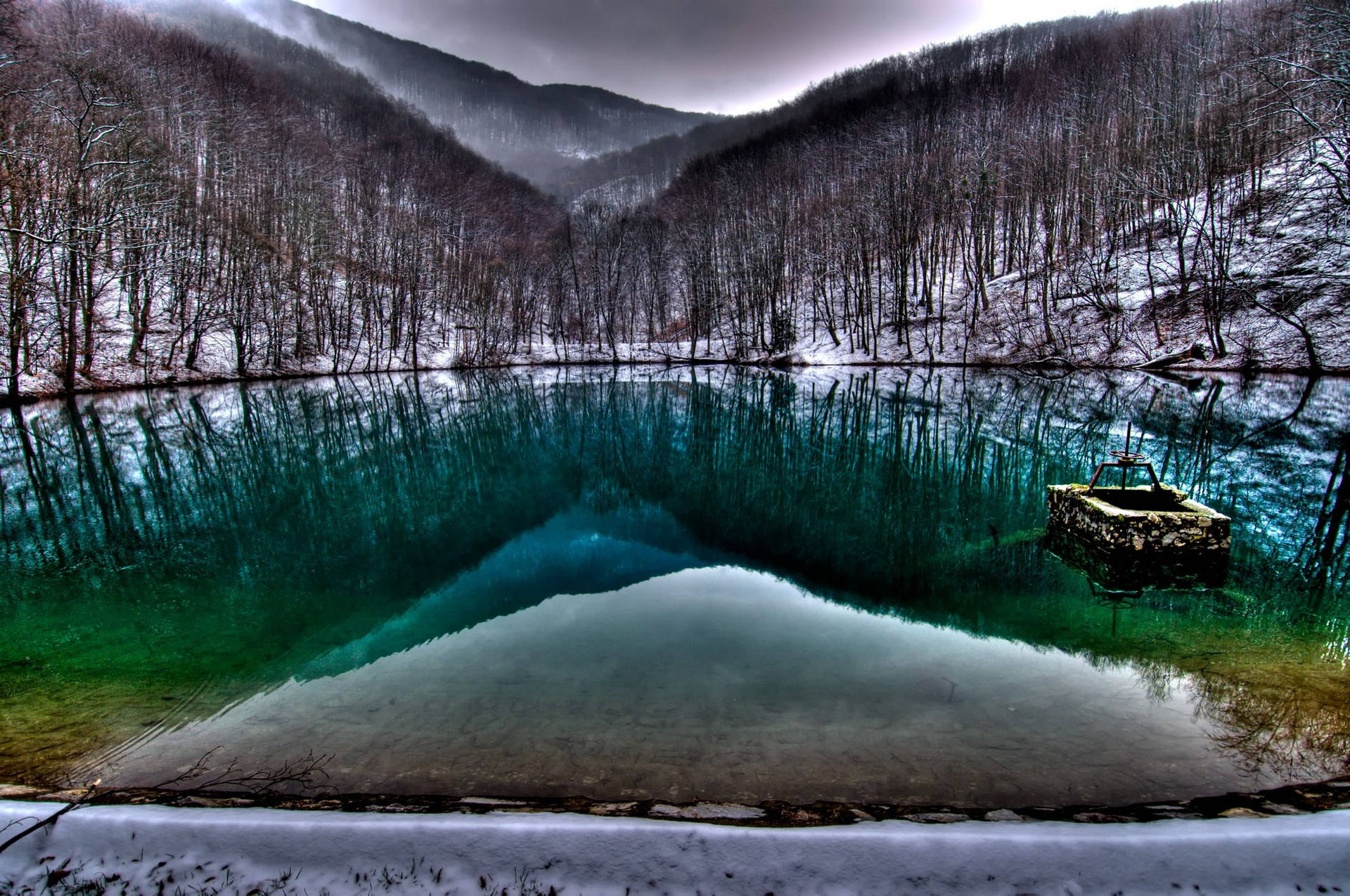 Scenic Winter Pond Background