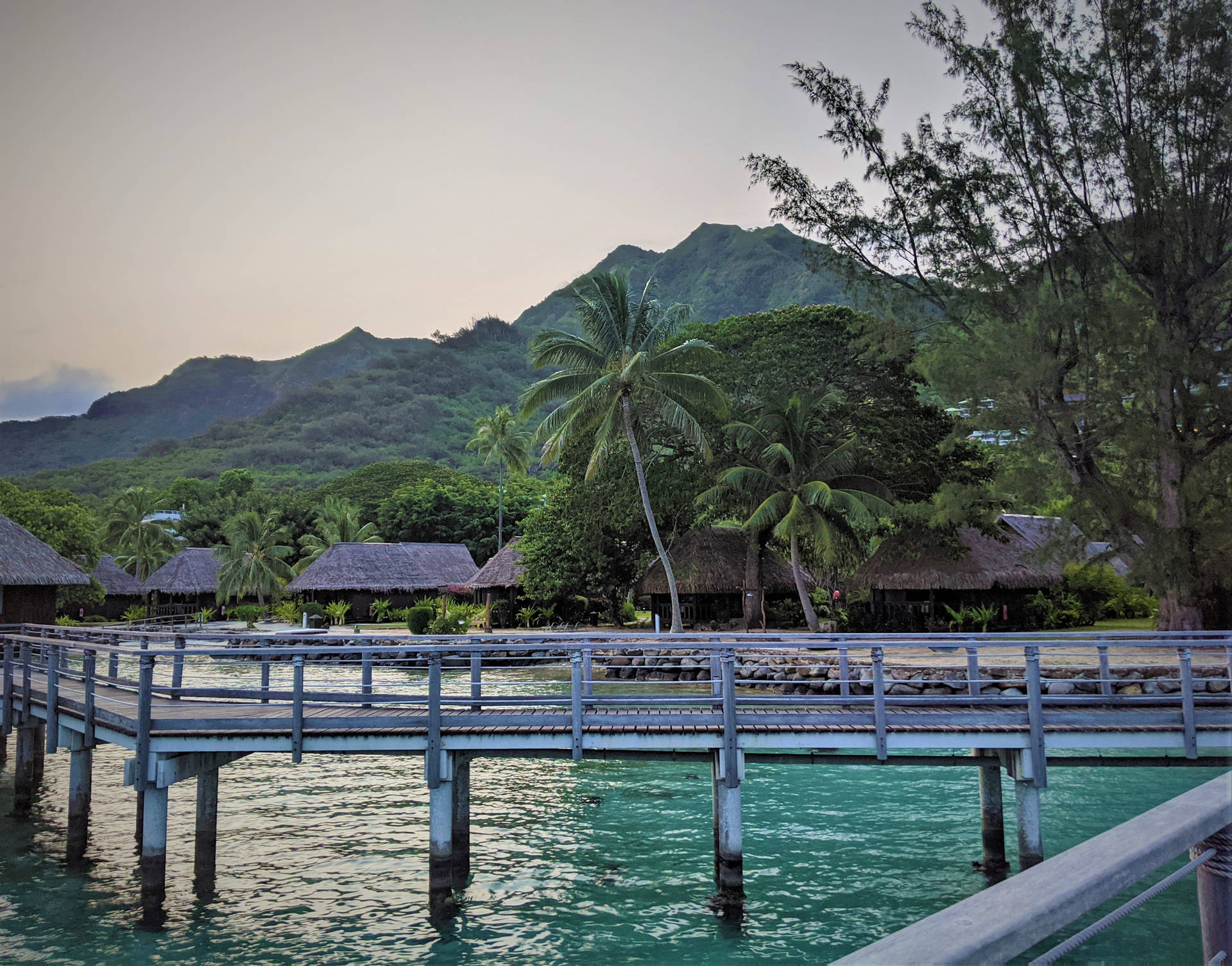 Scenic Wooden Bridge In French Polynesia Background