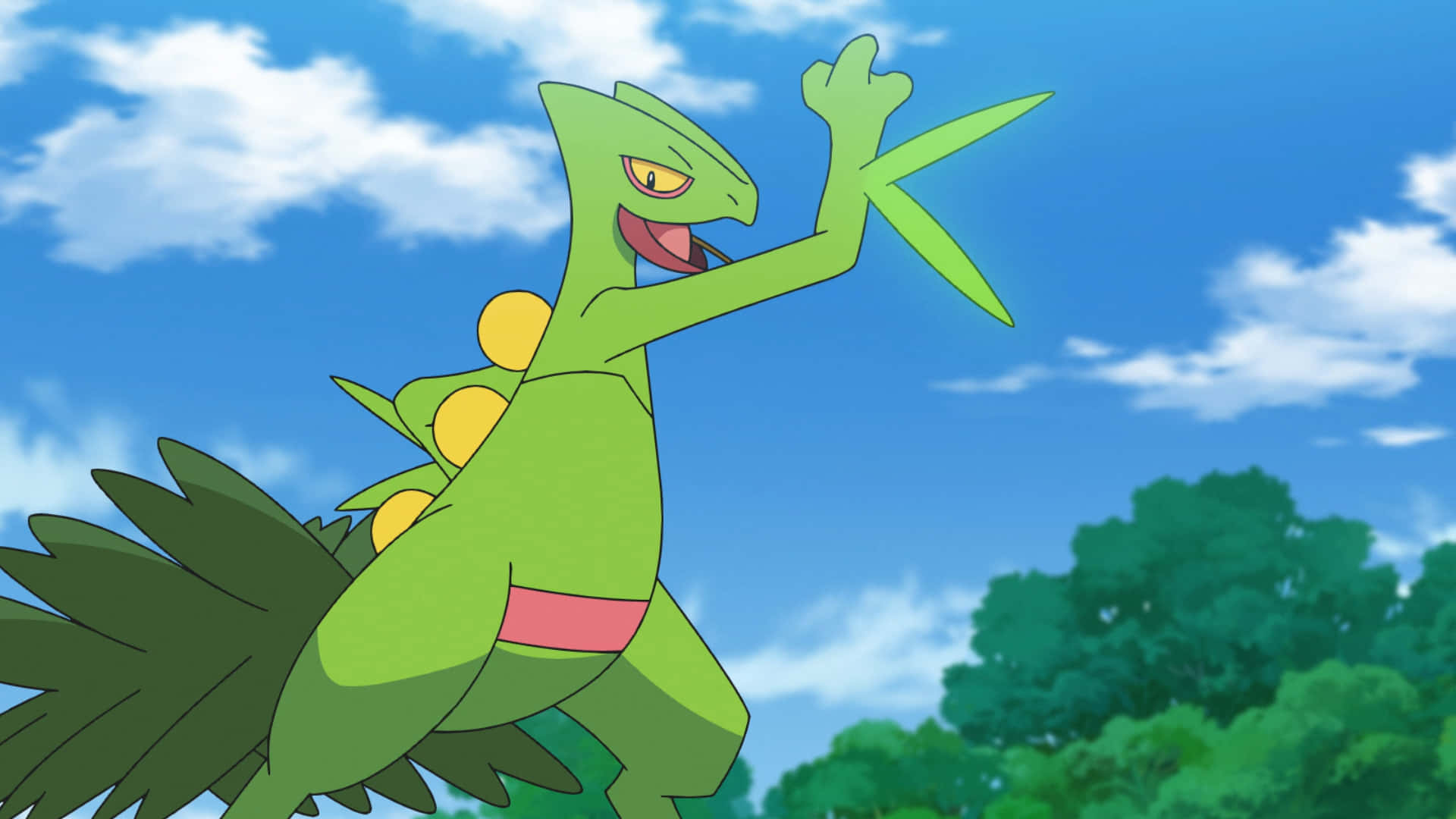 Sceptile Pokemon Anime Action Pose Background