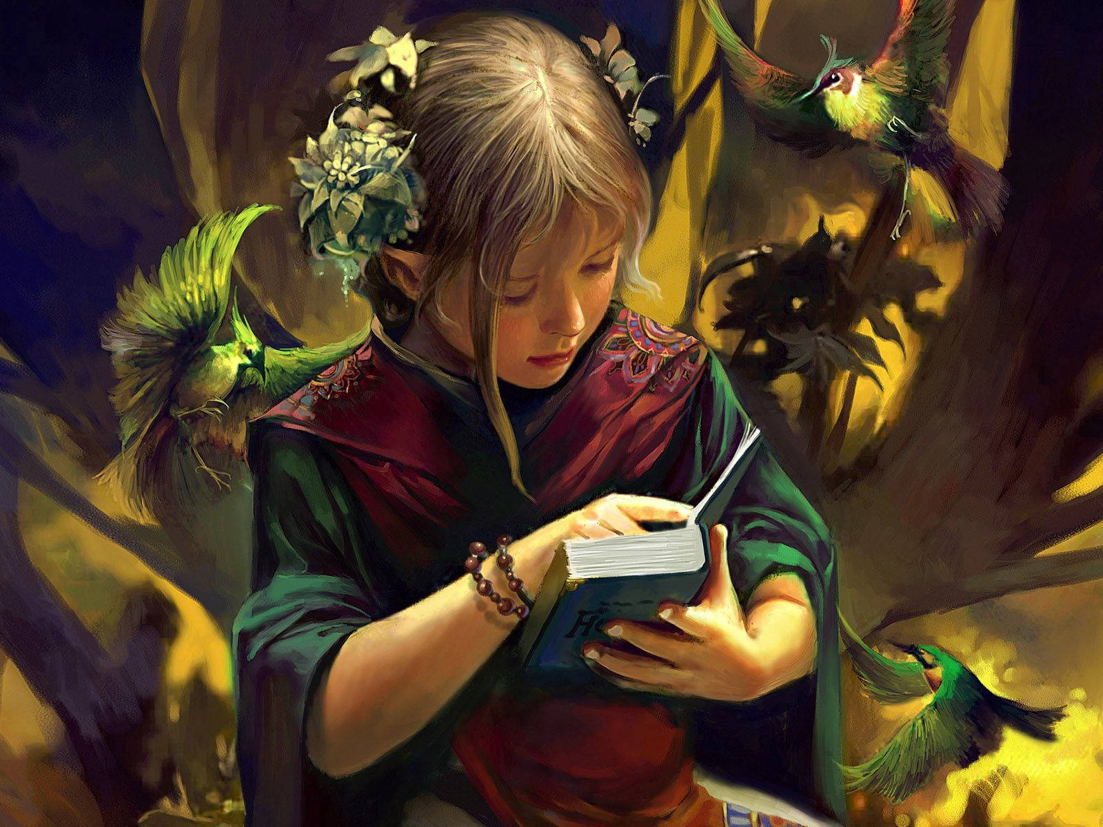 Scholarly Elf Girl Roaming Through A Fairytale Forest