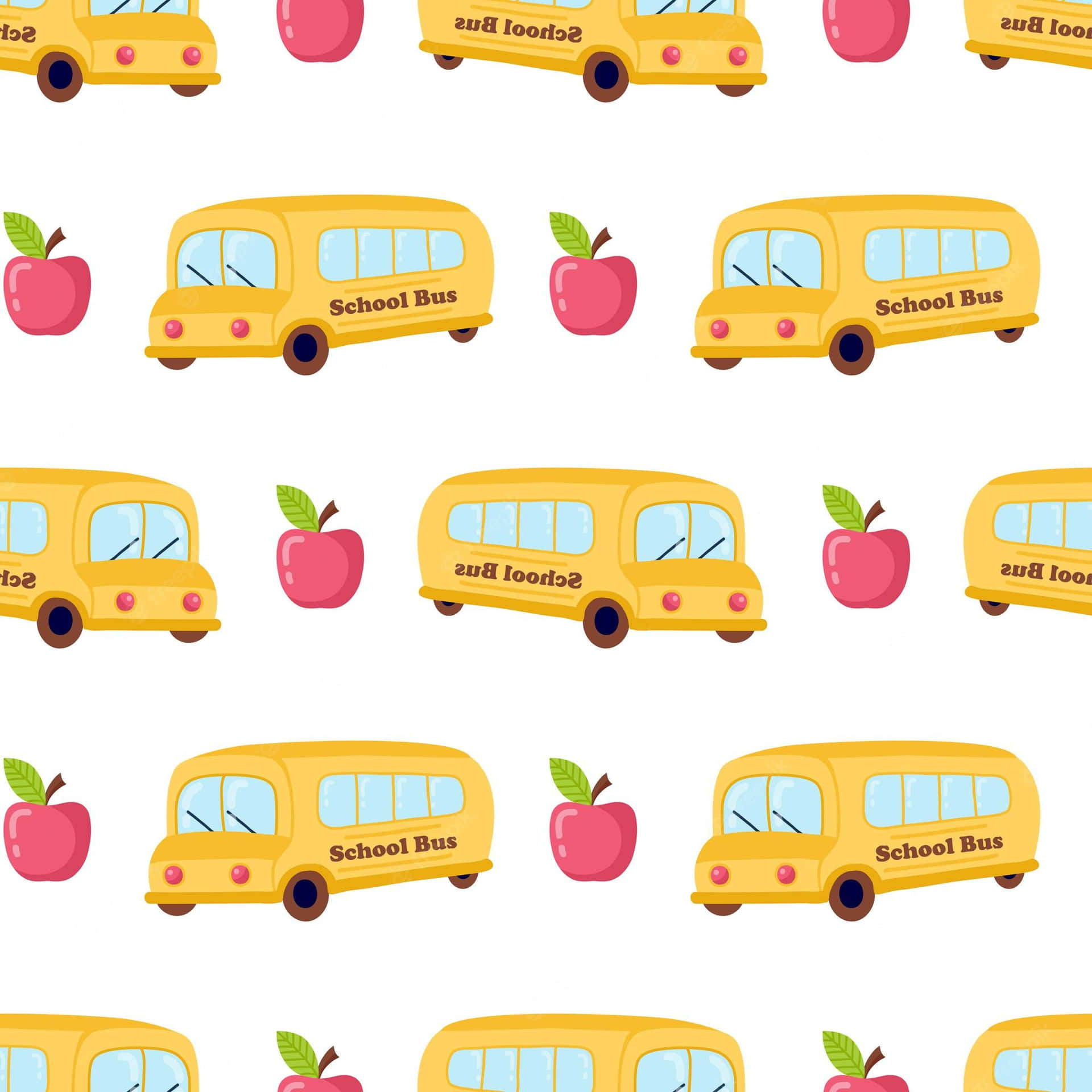 School Bus And Apple Pattern Background Background