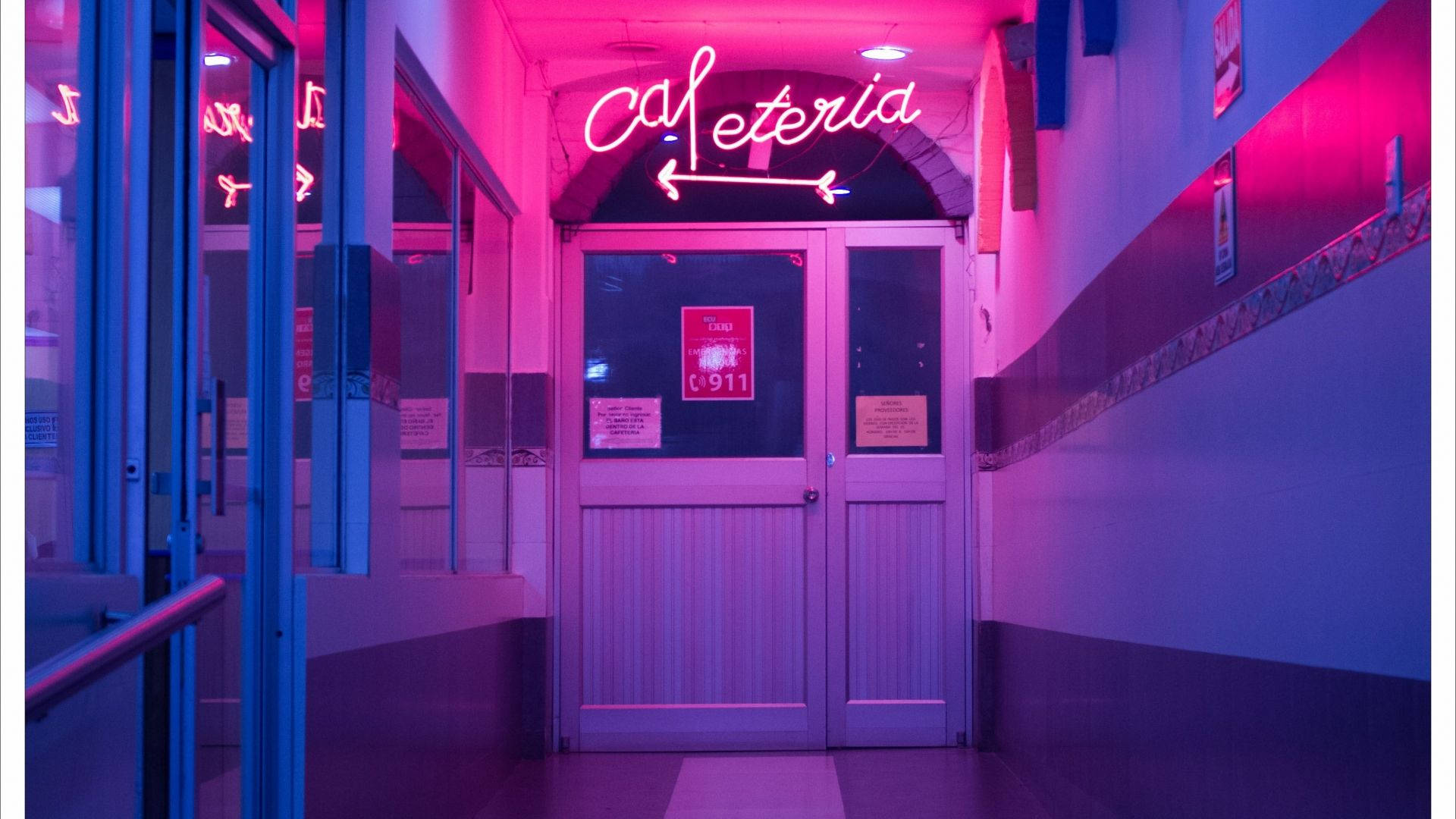 School Cafeteria Aesthetic Purple Neon Computer Screen Background