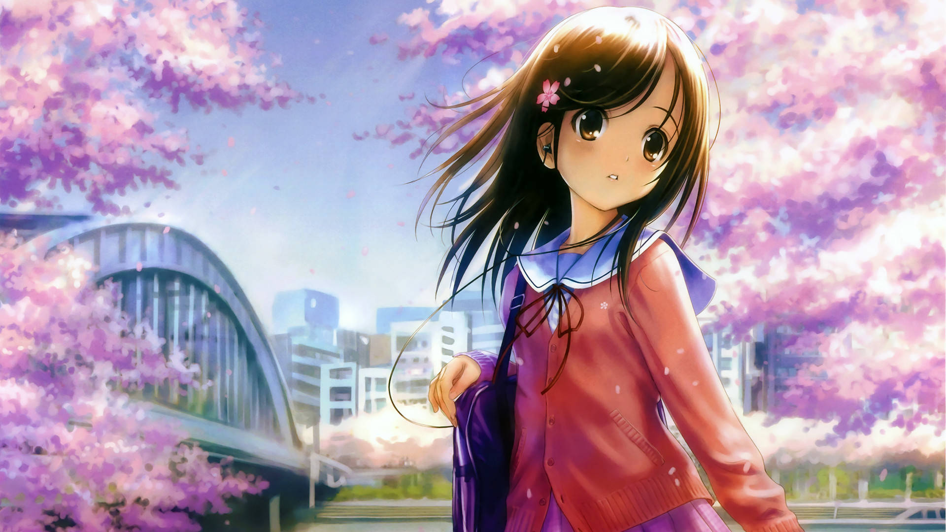 School Girl Anime Desktop Background