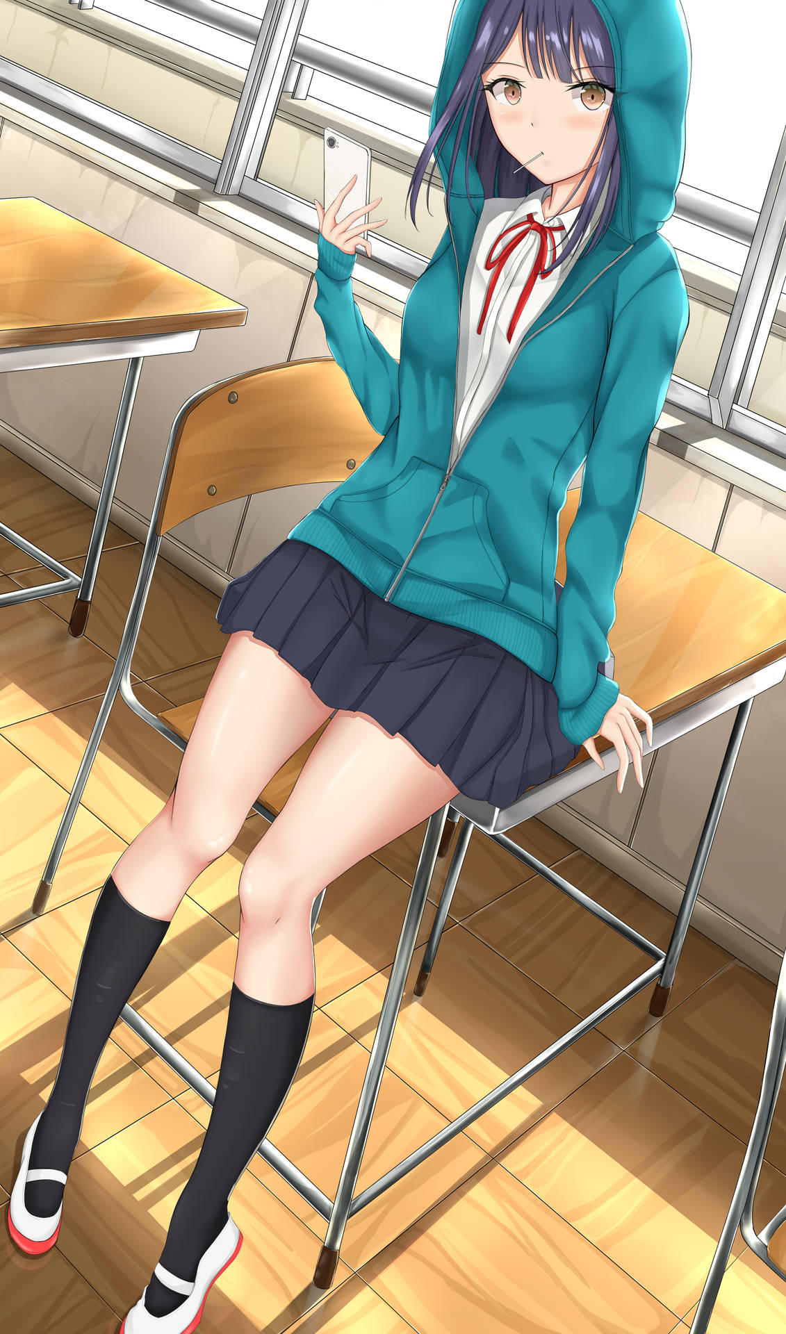School Girl Anime Phone Background