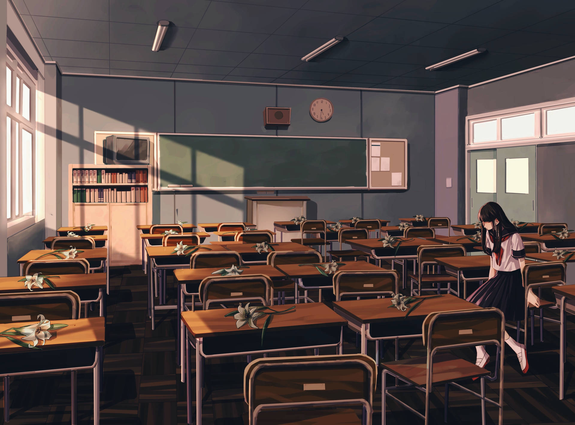 School Girl In Anime Classroom