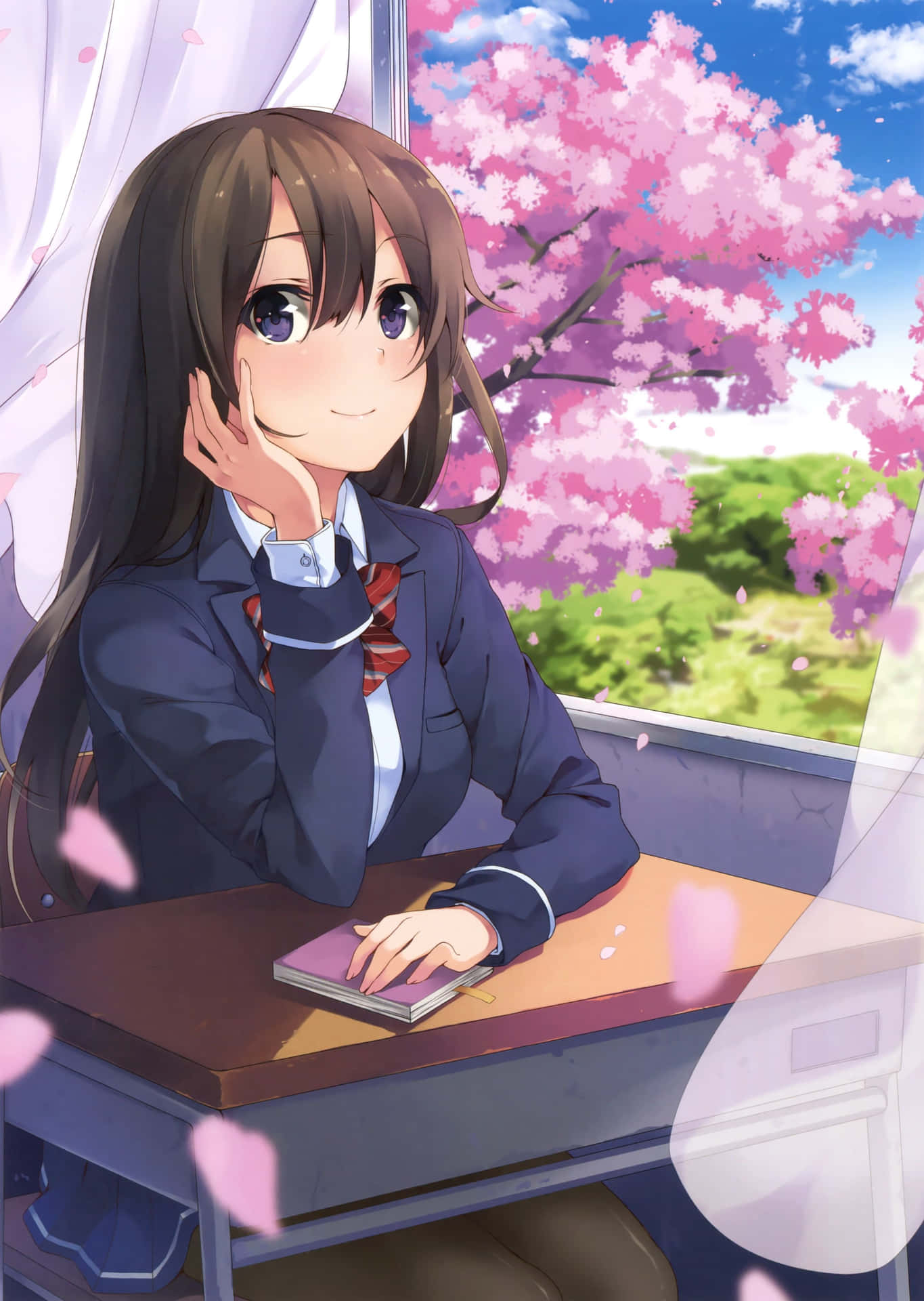 School Girl Uniform In Classroom Background