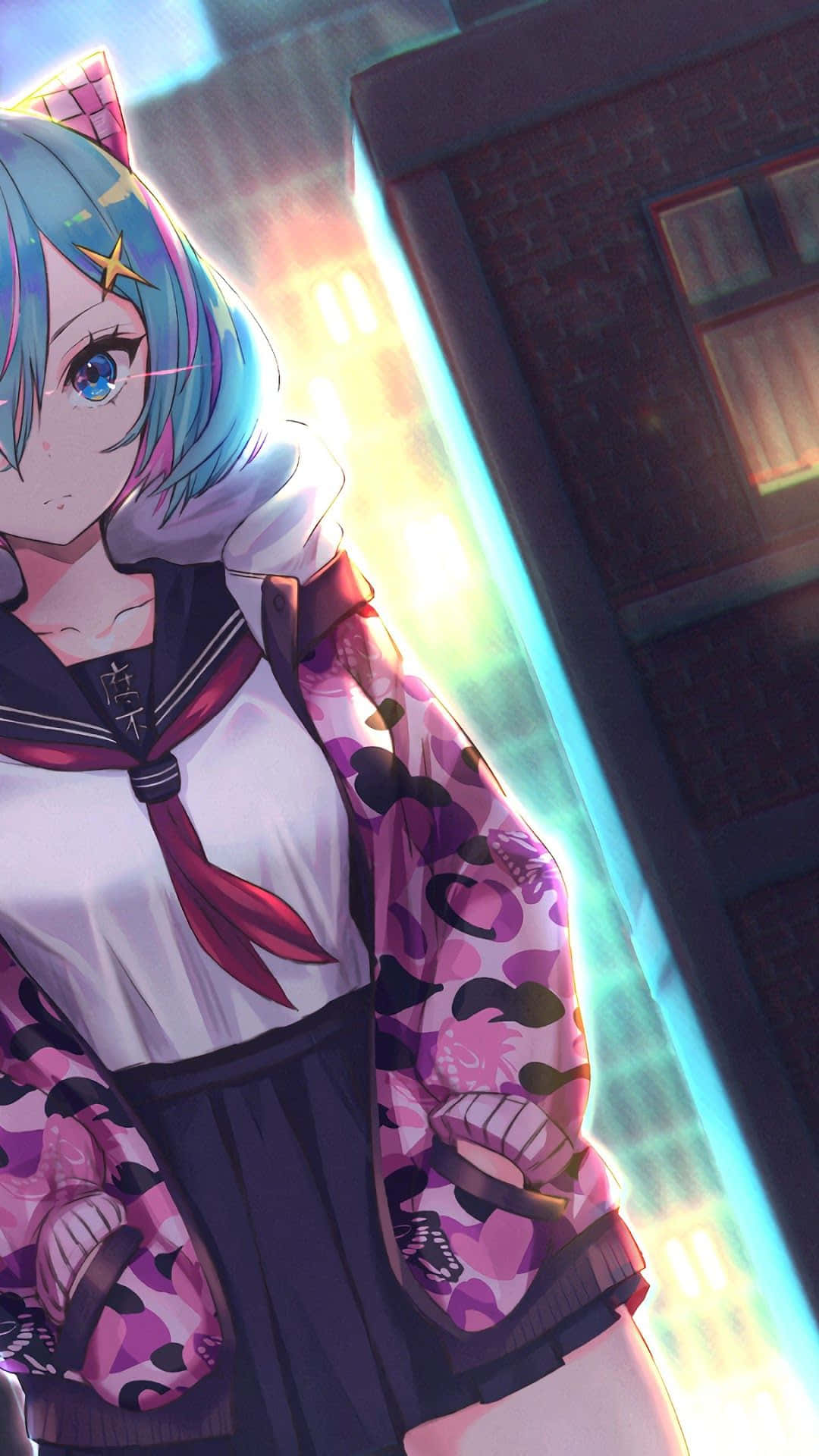 School Girl Uniform With Cat Ears Background