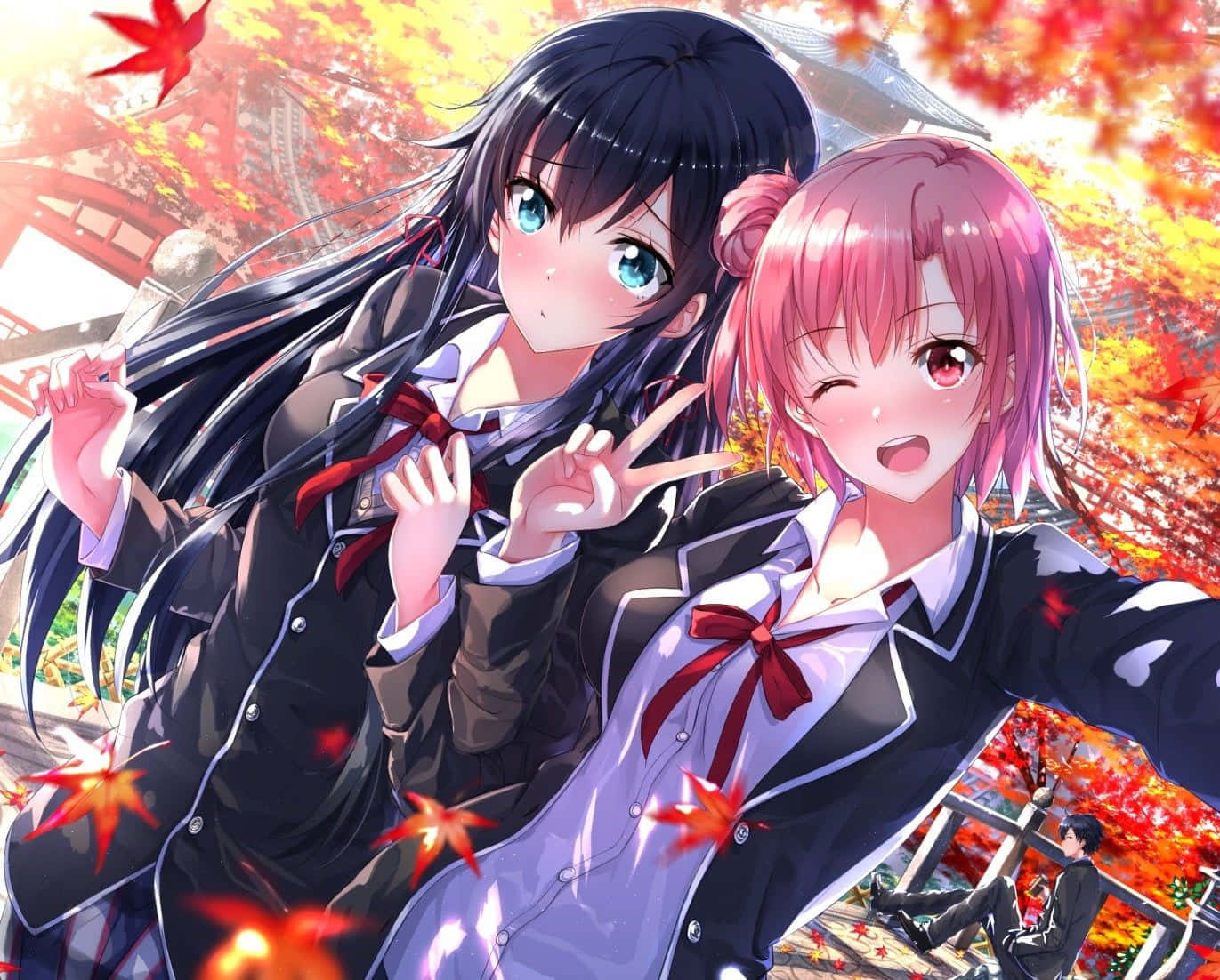 School Girl Uniforms Posing Background