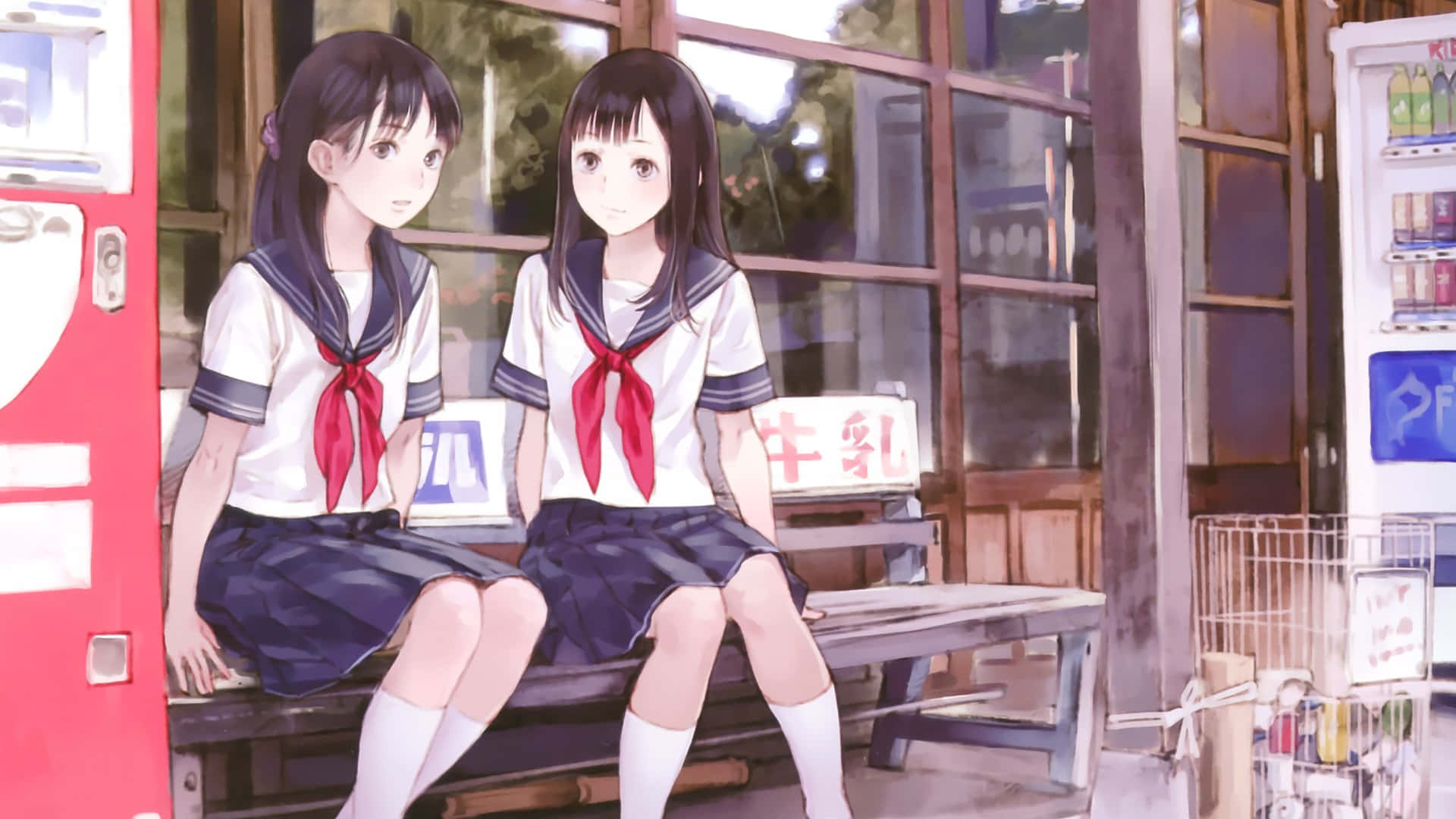 School Girls Uniform Sitting Background