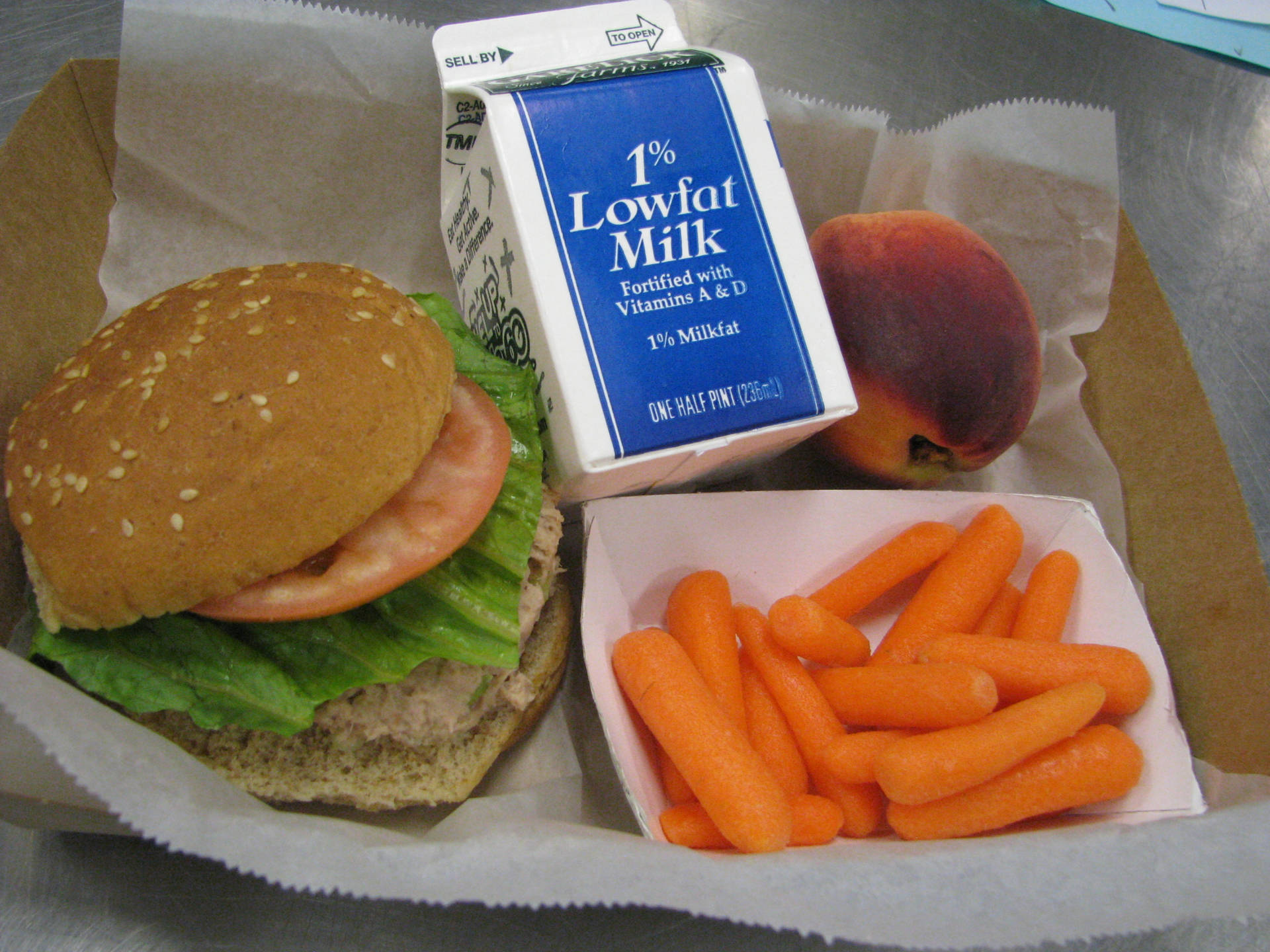 School Lunch Sandwich And Baby Carrots Background