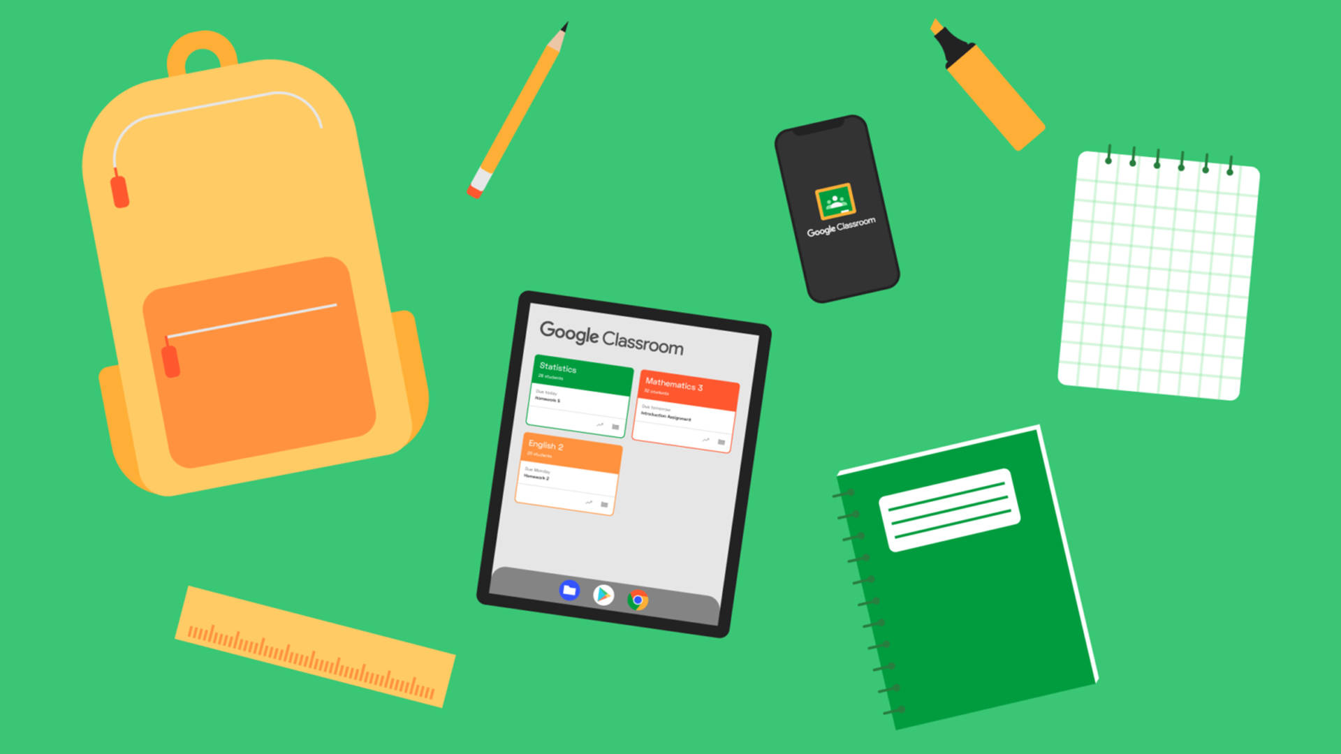 School Supplies Google Classroom Background