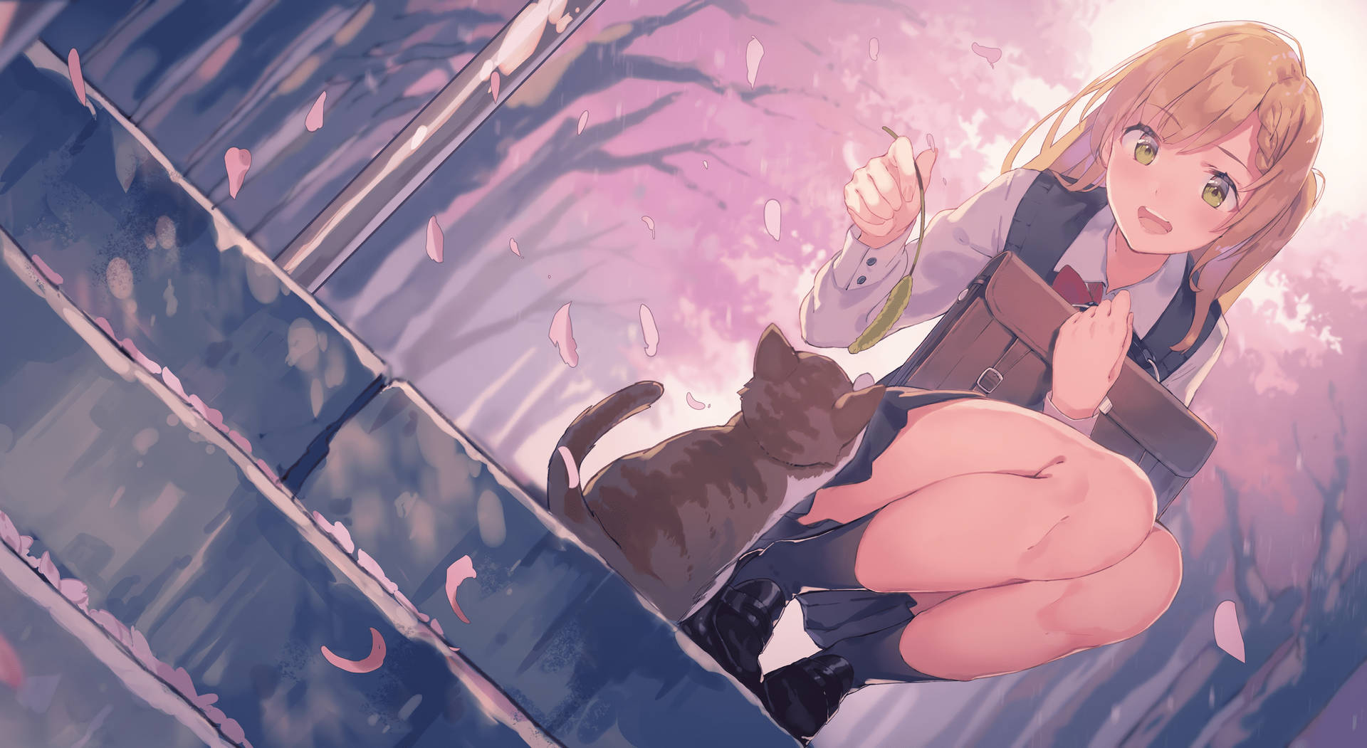 Schoolgirl Anime Cat Background
