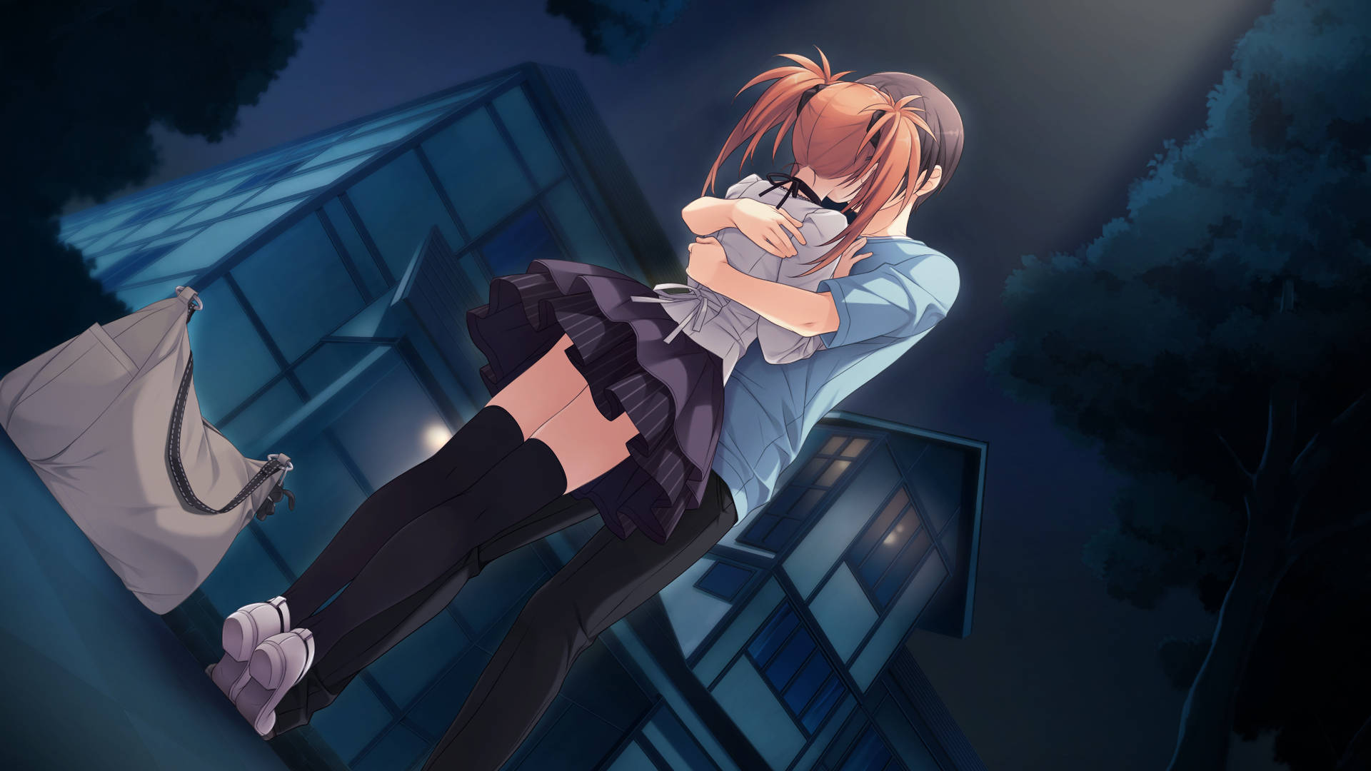 Schoolgirl Anime Hug Background