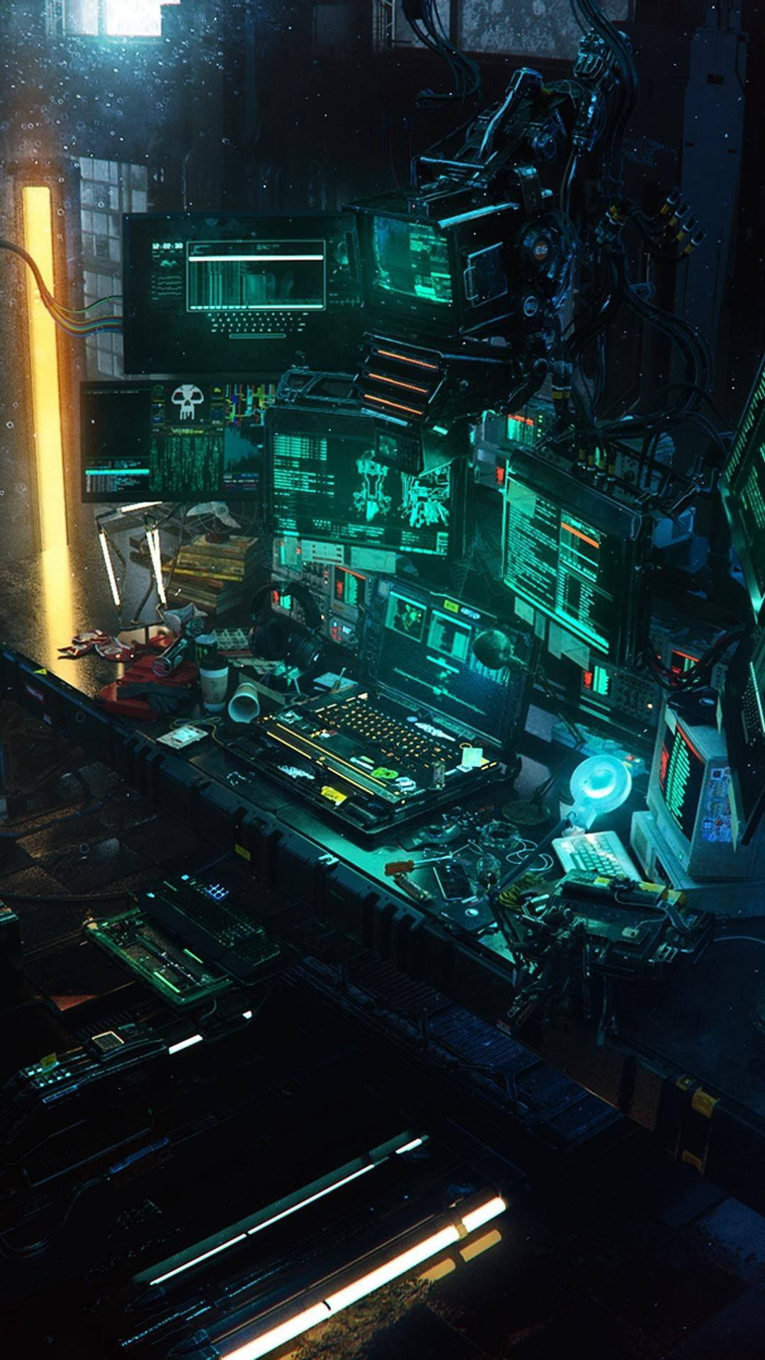 Sci-fi Computer Workstation Hacking Android Background